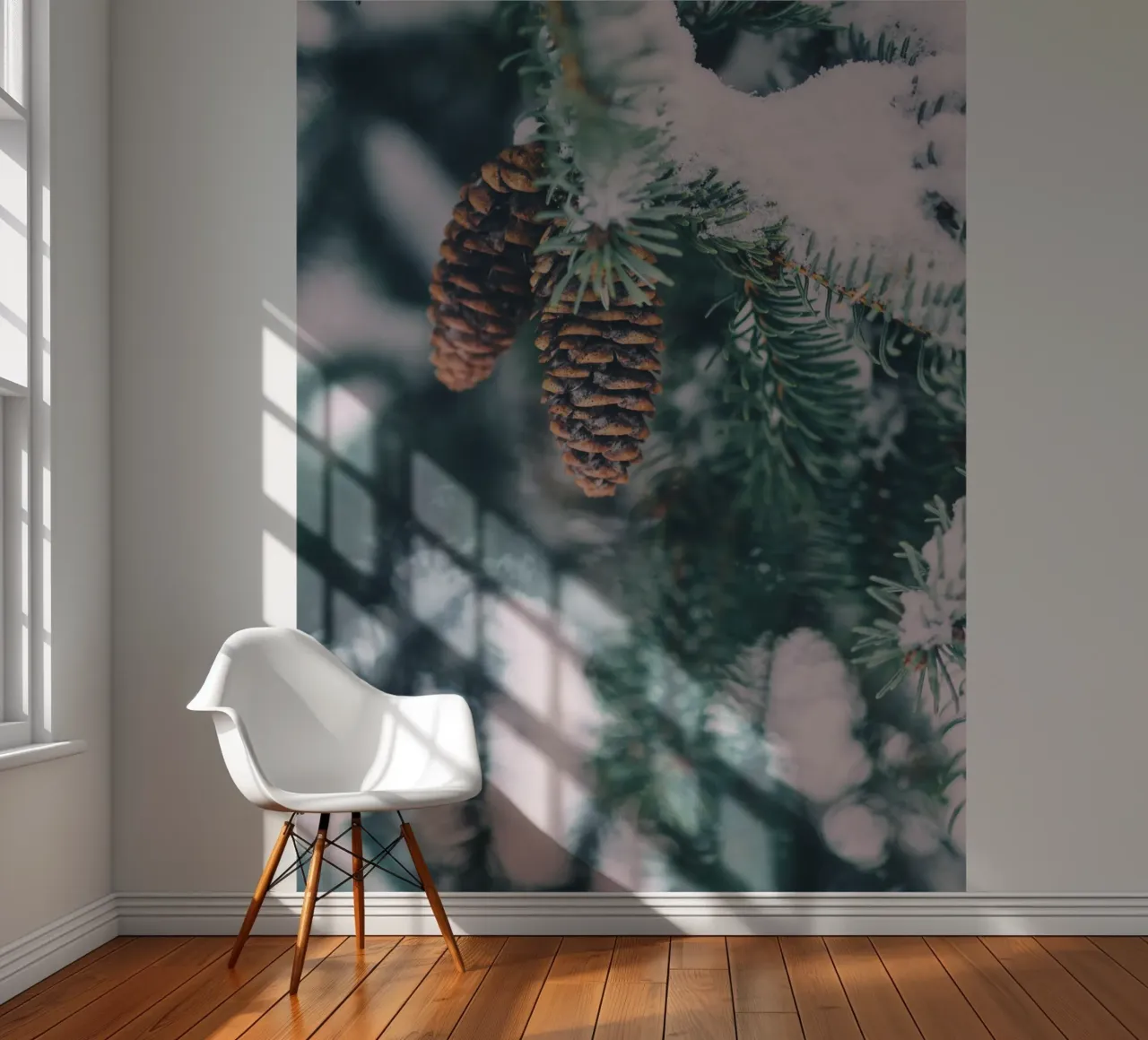 Pine cones in winter nature design photo wallpaper by Whole©