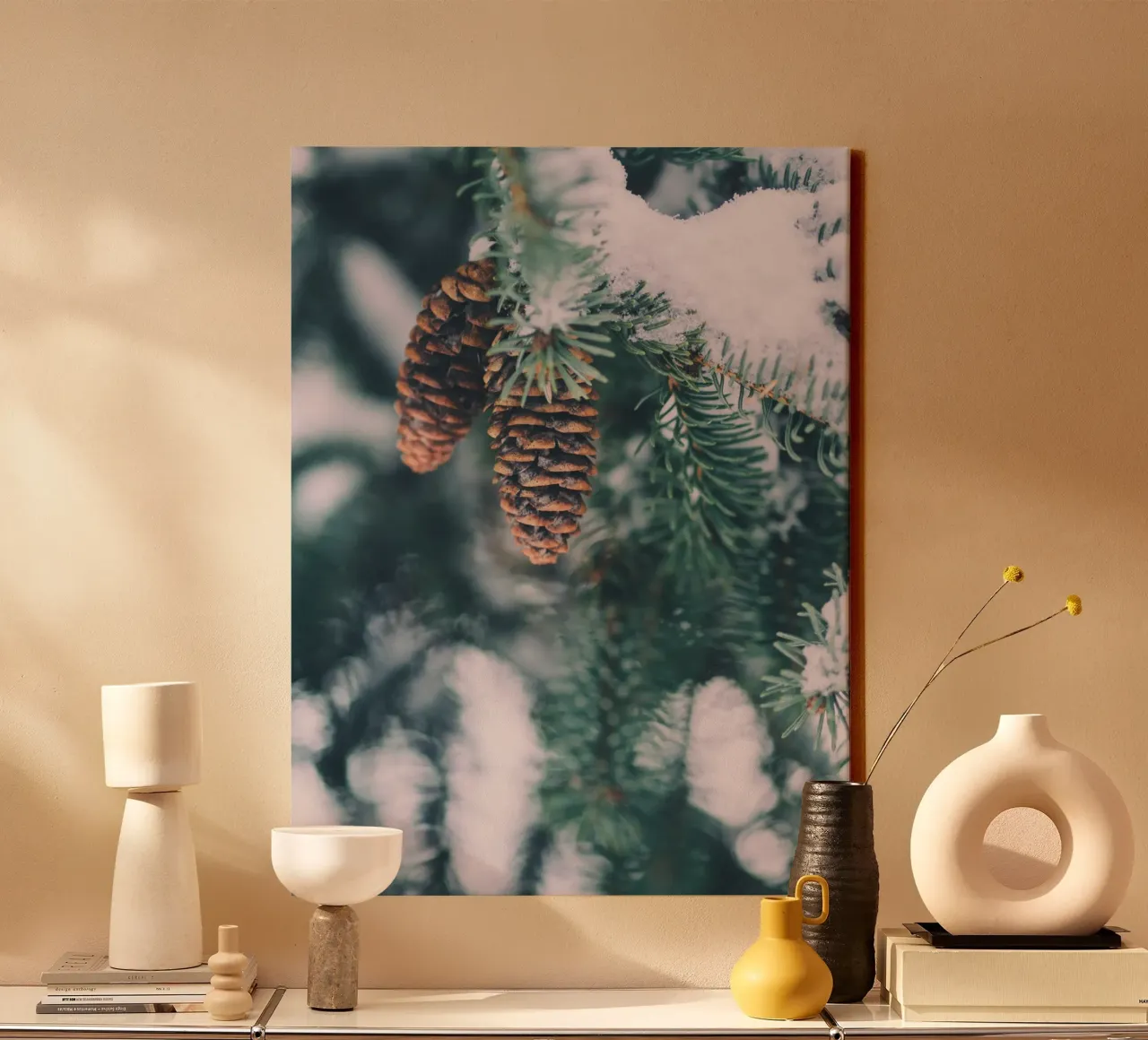Pine cones in winter nature design canvas by Whole©