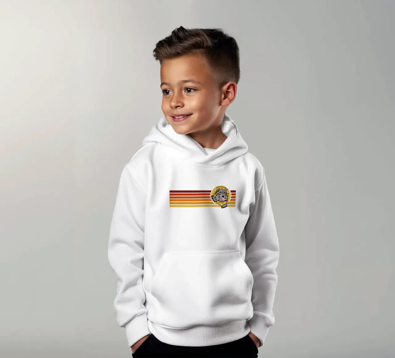 bulldog design retrò felpa bambino con cappuccio da ririedis
