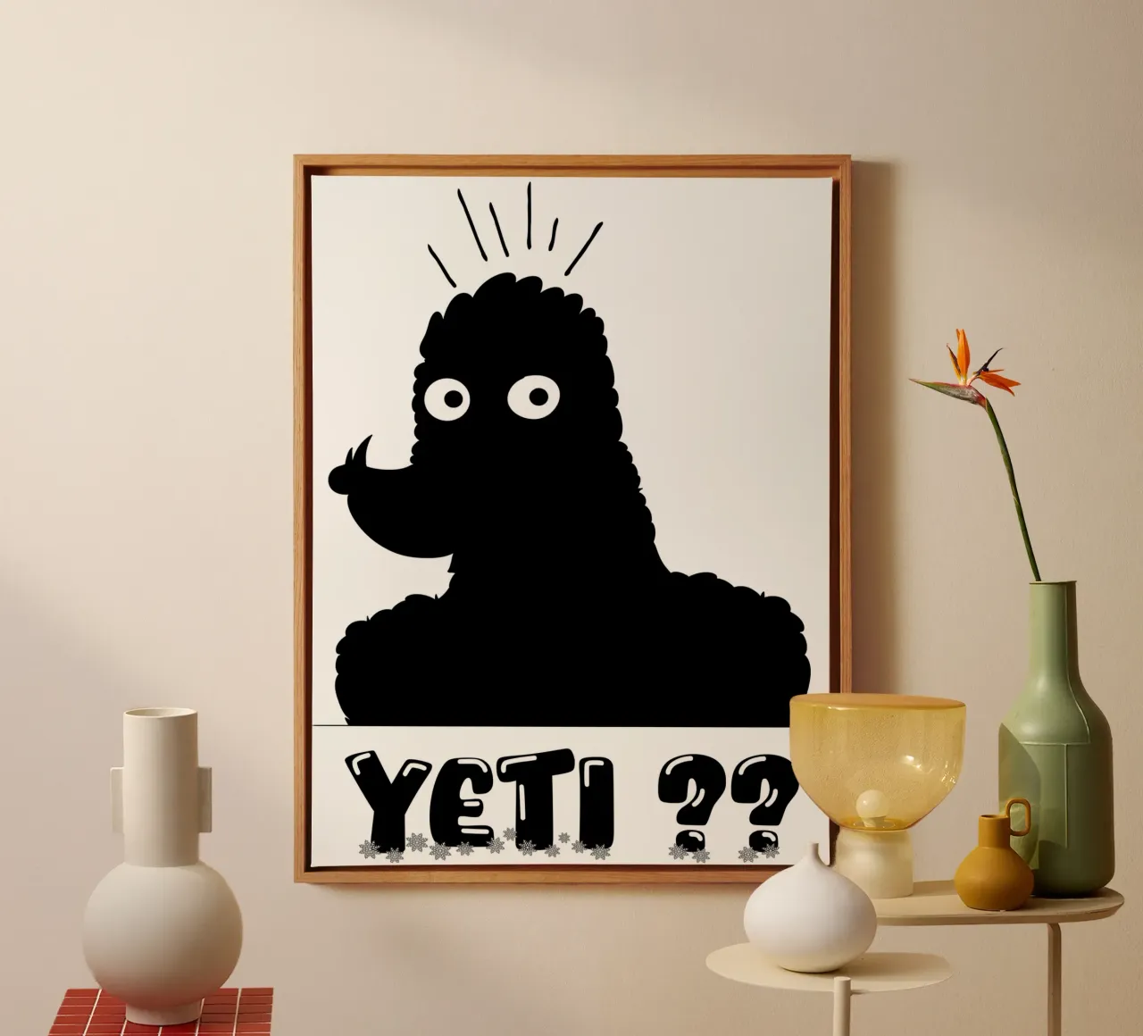 Yeti abominable Schneemann lustige minimale Illustration Leinwand mit Schattenfugenrahmen von sillyindustries