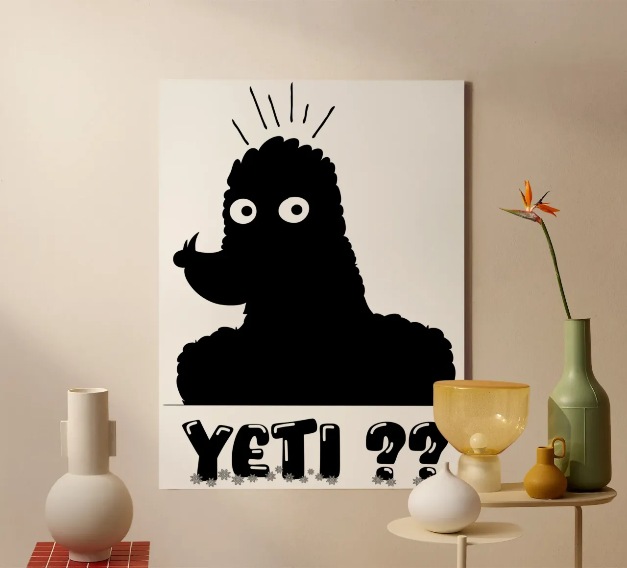 Yeti abominable Schneemann lustige minimale Illustration Leinwand mit Schattenfugenrahmen von sillyindustries