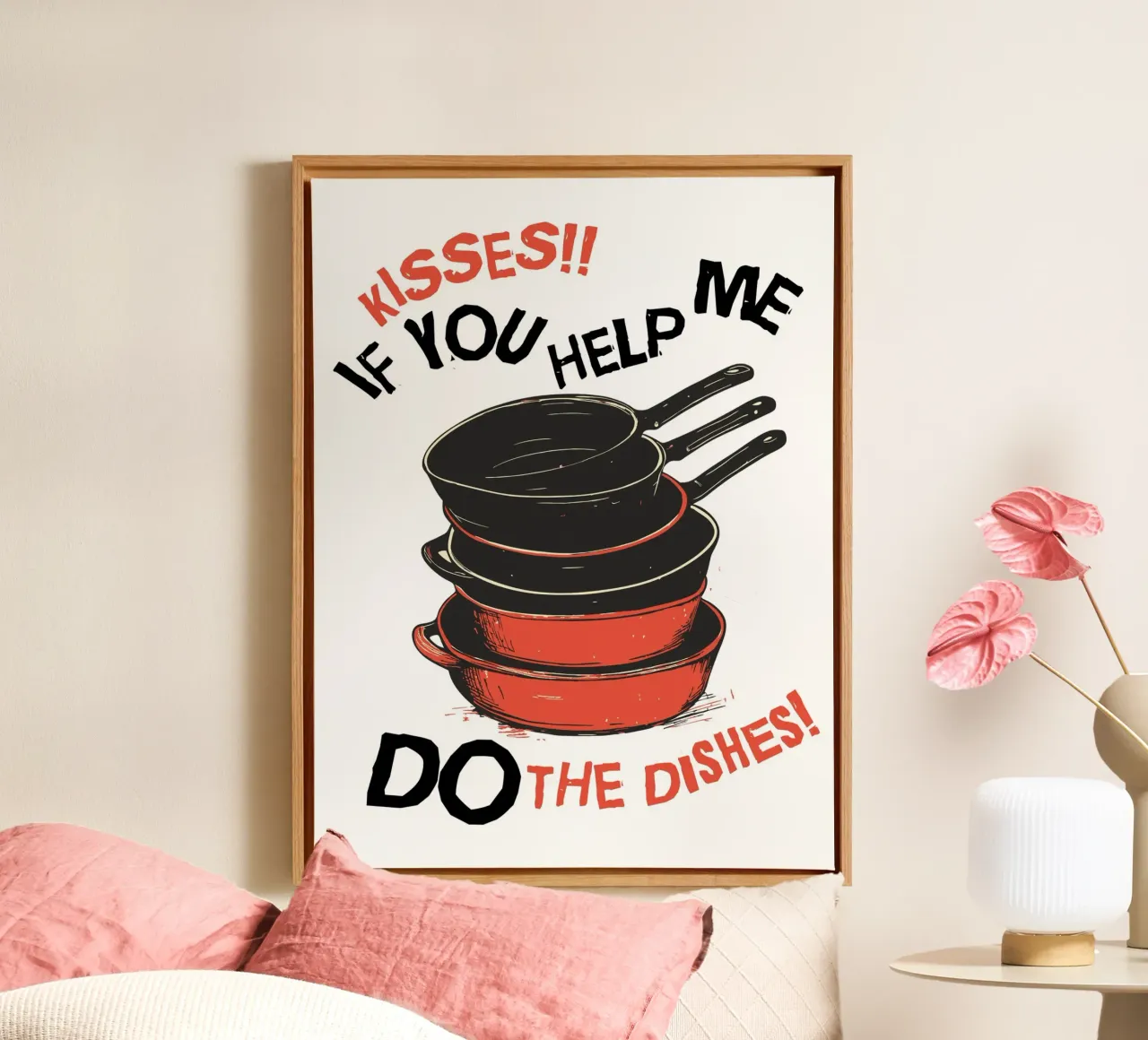 kisses in exchange for help with the dishes canvas met Baklijst van ramosashop