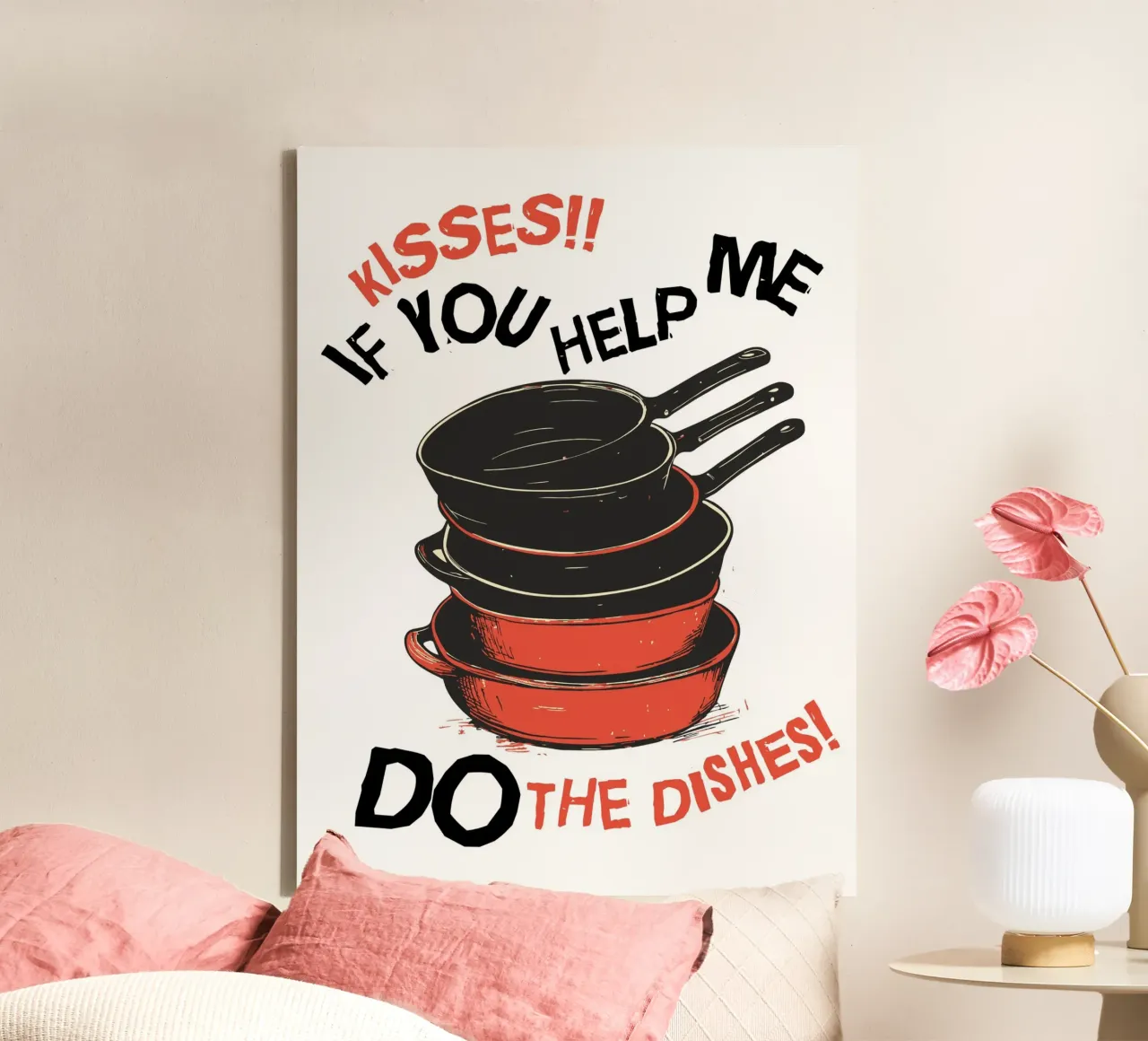 kisses in exchange for help with the dishes canvas met Baklijst van ramosashop