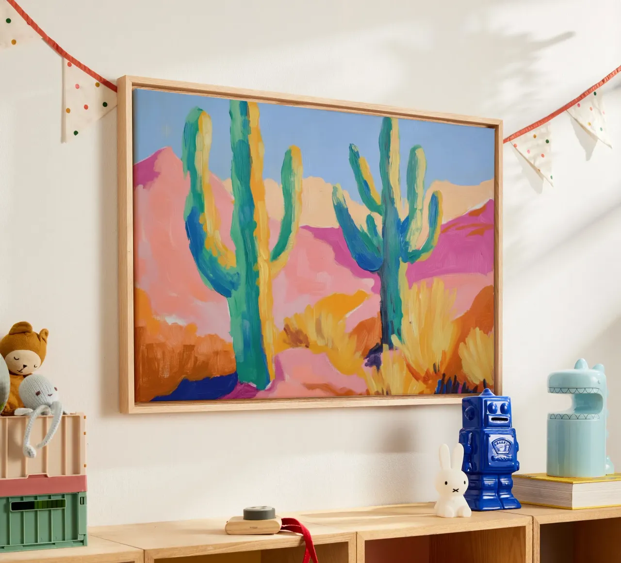 Cactus colorati tela con Cornice a cassetta da Melloi Art Print