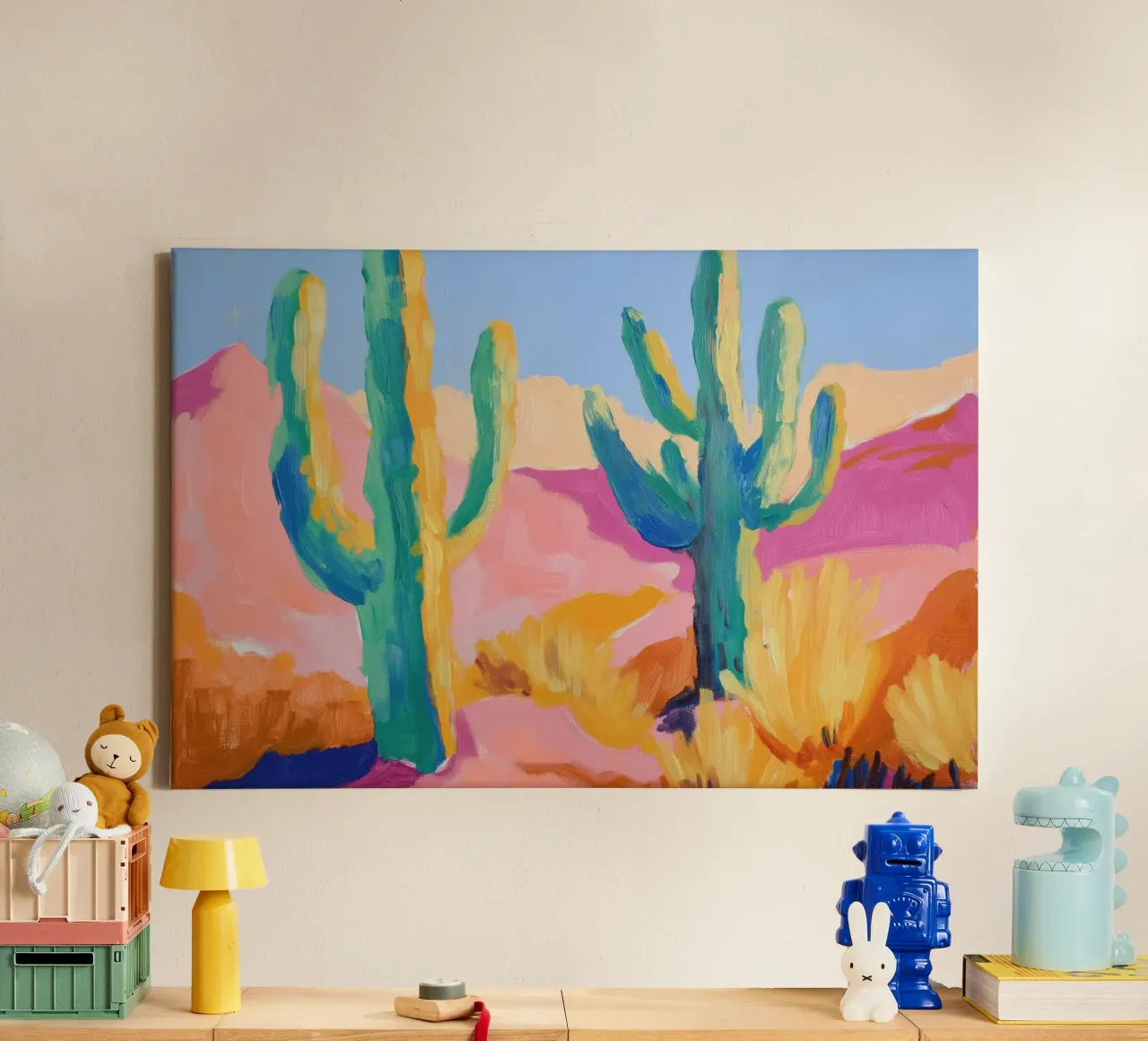 Cactus colorati tela con Cornice a cassetta da Melloi Art Print