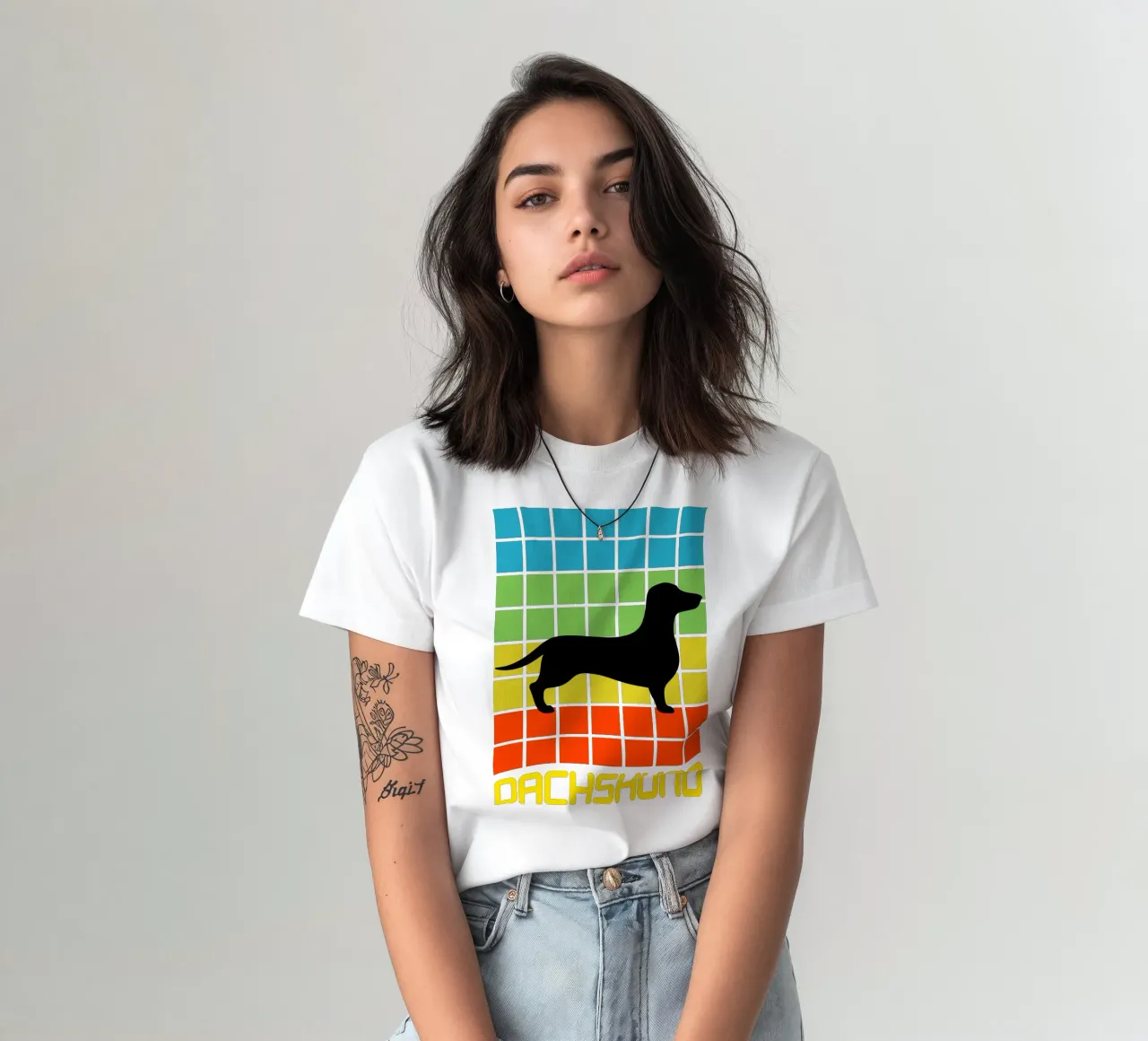 SQUARE RETRO DACHSHUND t-shirt da ririedis