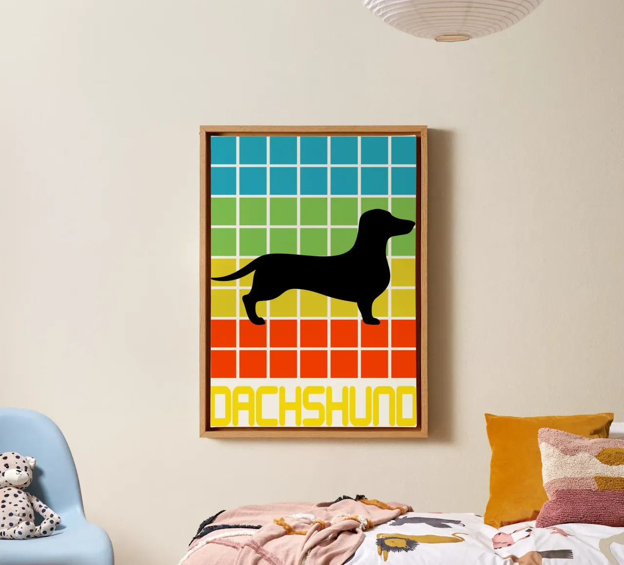 SQUARE RETRO DACHSHUND tela con Cornice a cassetta da ririedis