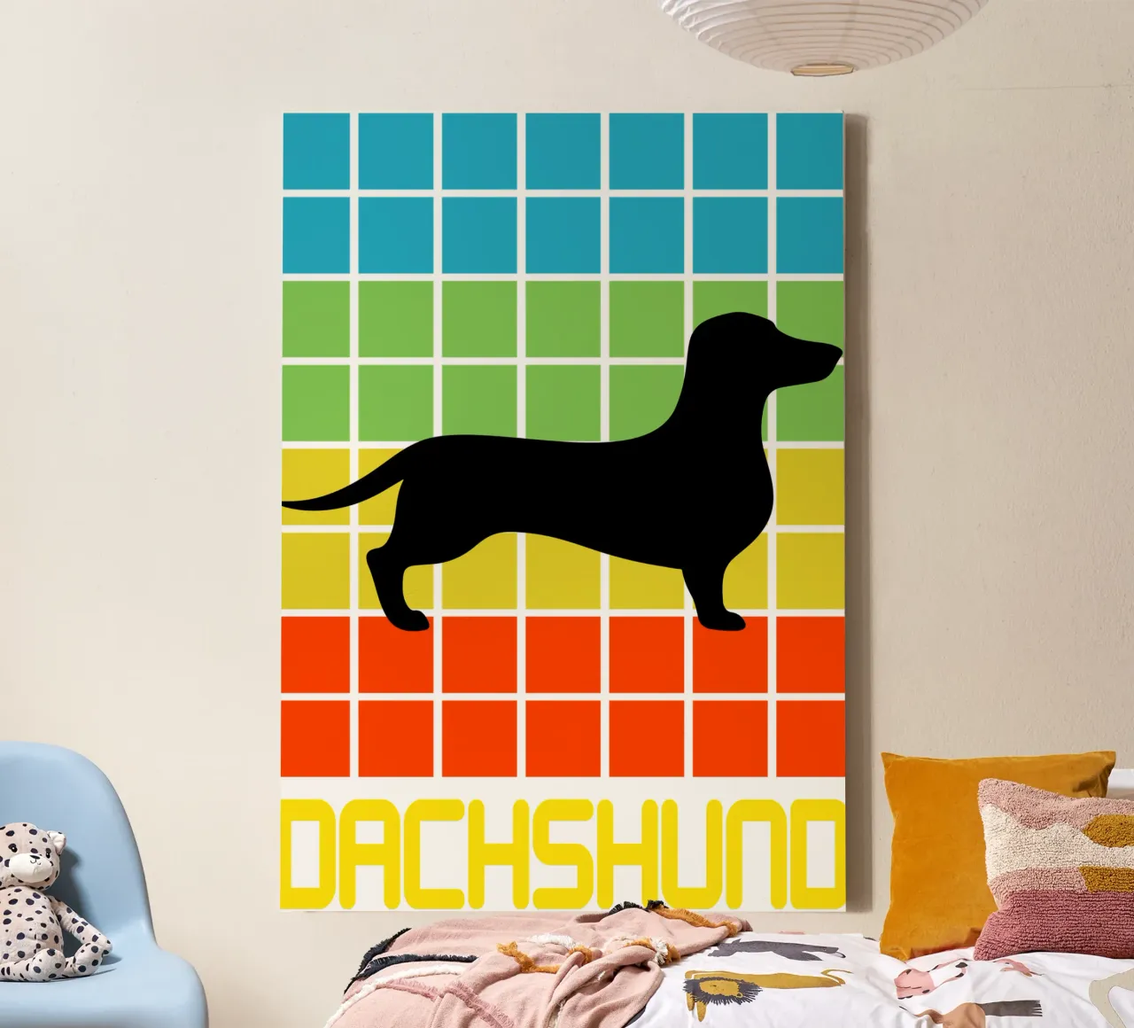 SQUARE RETRO DACHSHUND tela con Cornice a cassetta da ririedis