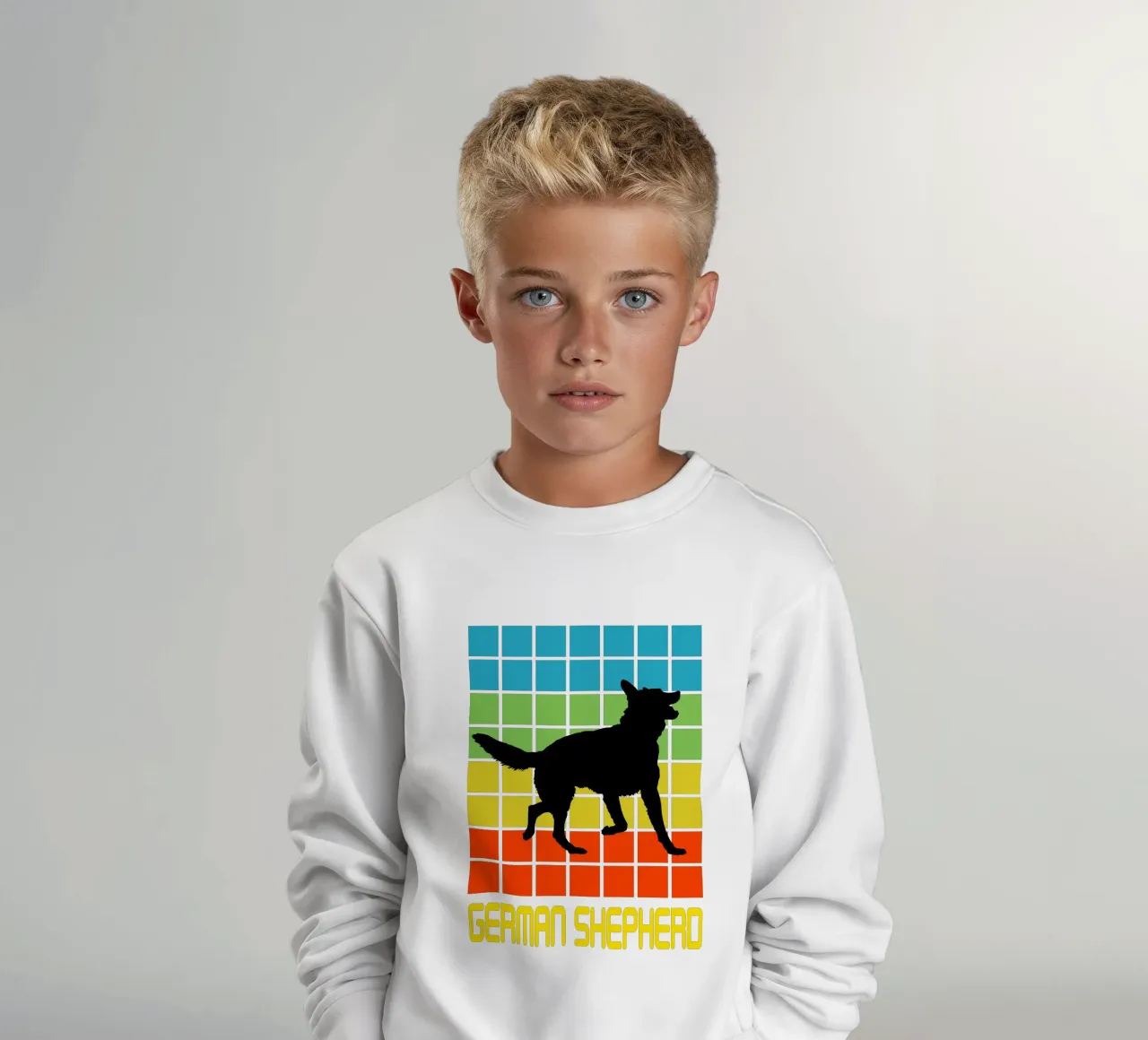SQUARE RETRO GERMAN SHEPHERD kids sweatshirt by ririedis