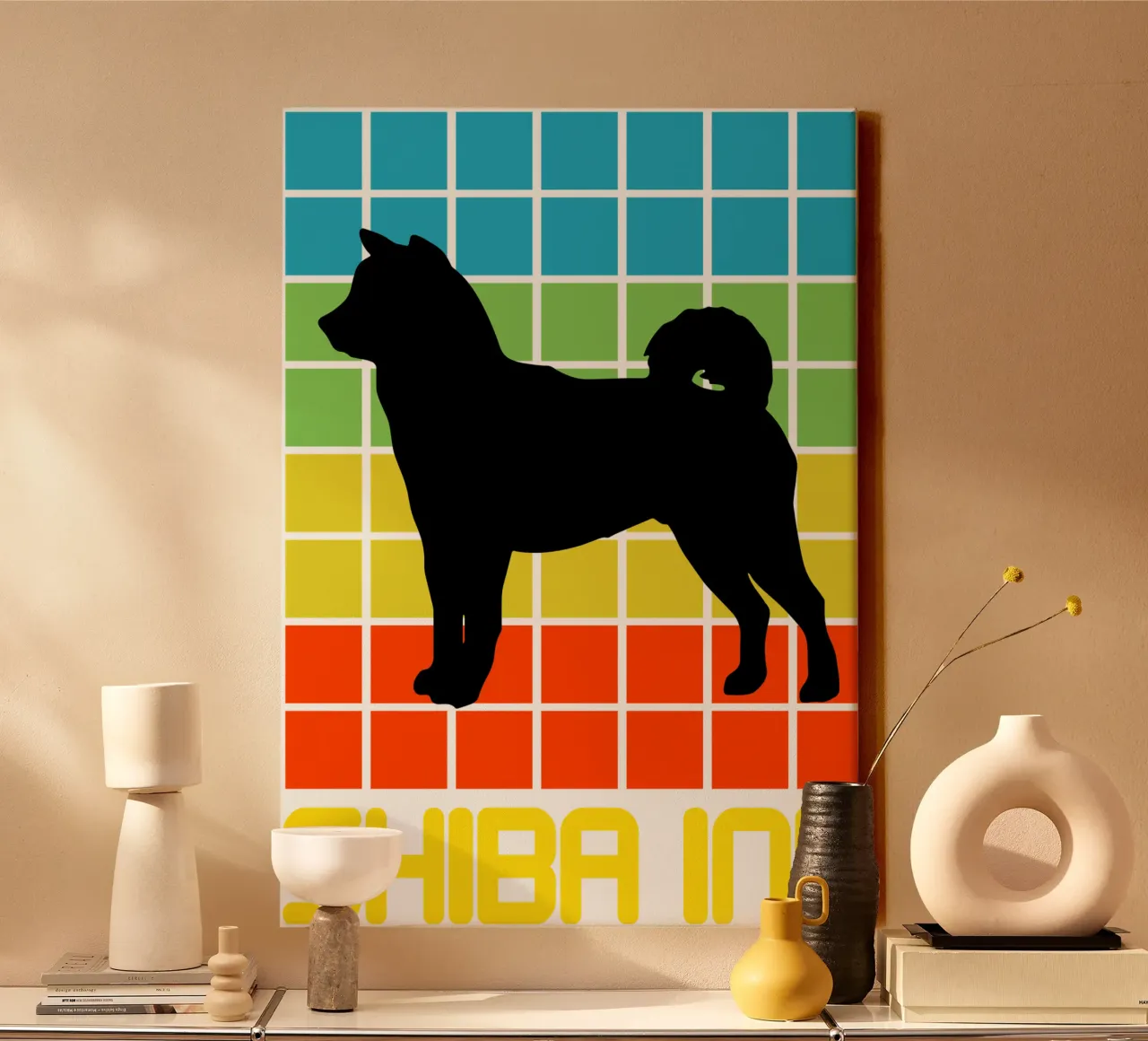 SQUARE RETRO SHIBA INU tela con Cornice a cassetta da ririedis