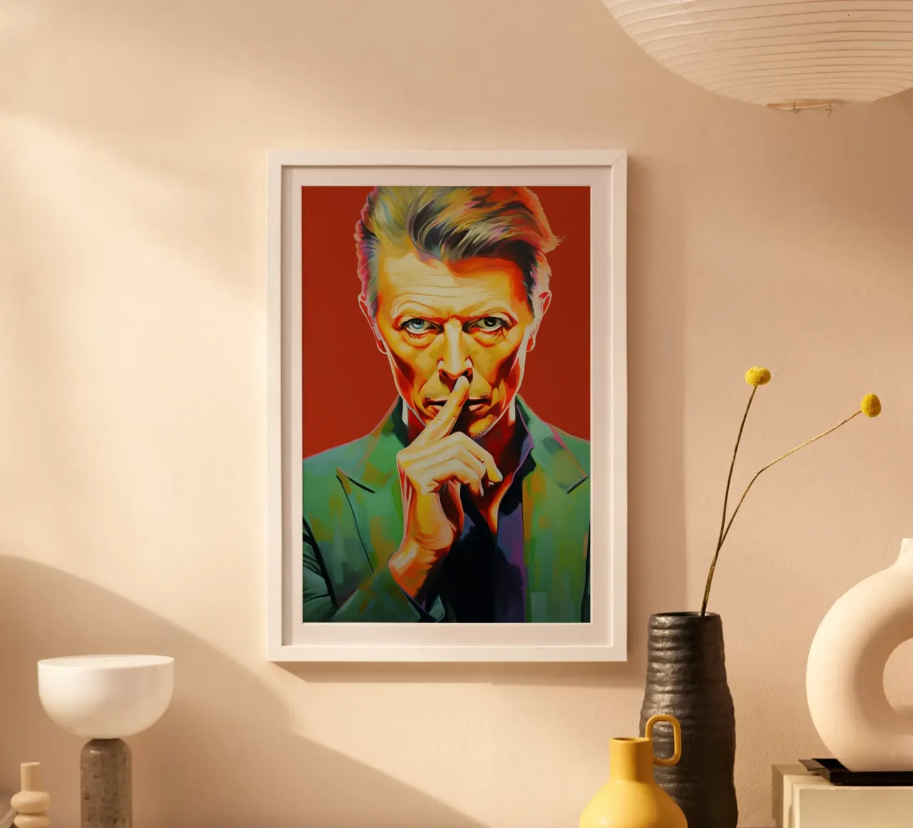 David Bowie, Stella eterna arancione poster con telaio in legno da Carinaprint