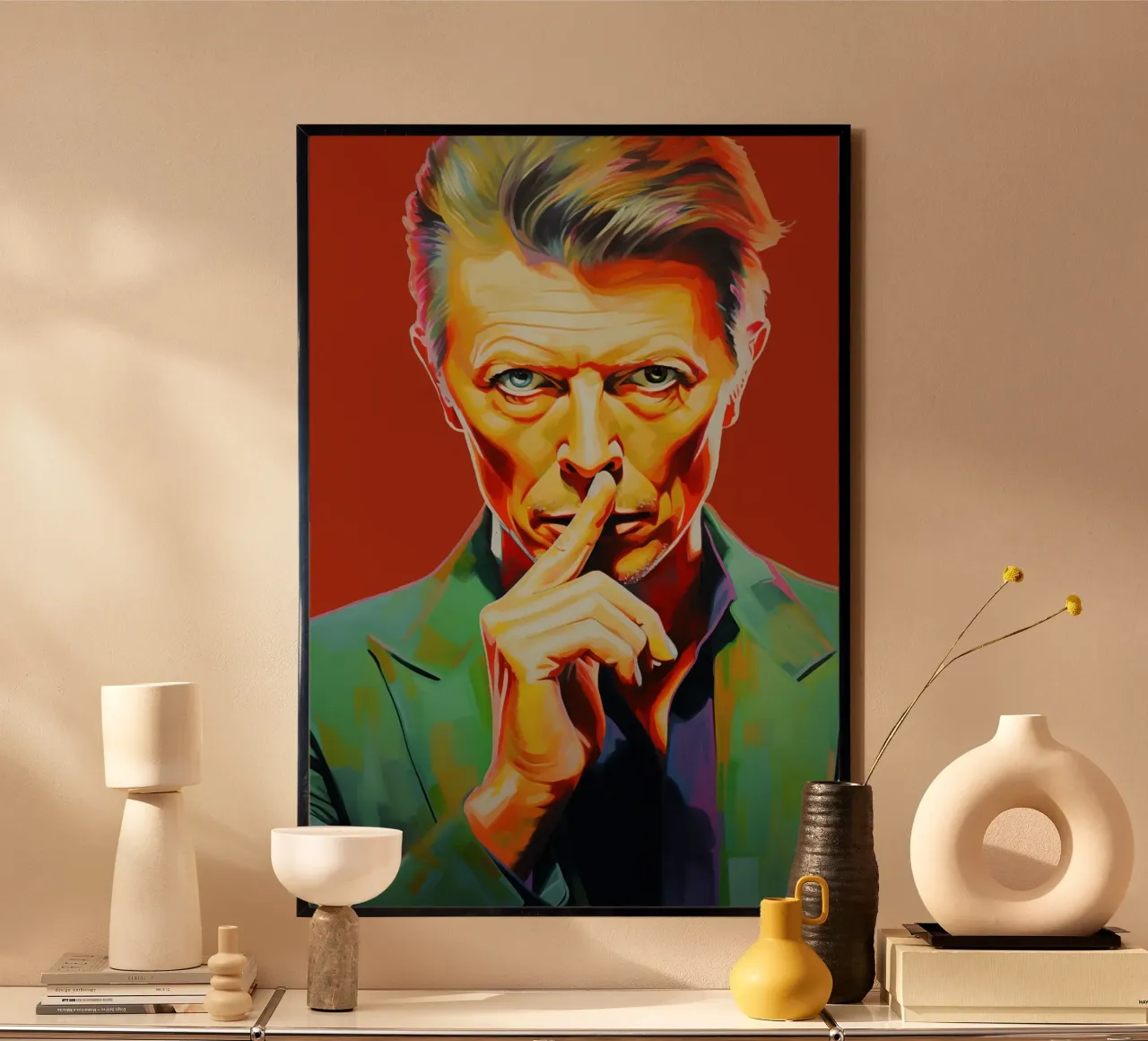 David Bowie, Stella eterna arancione poster con telaio in legno da Carinaprint
