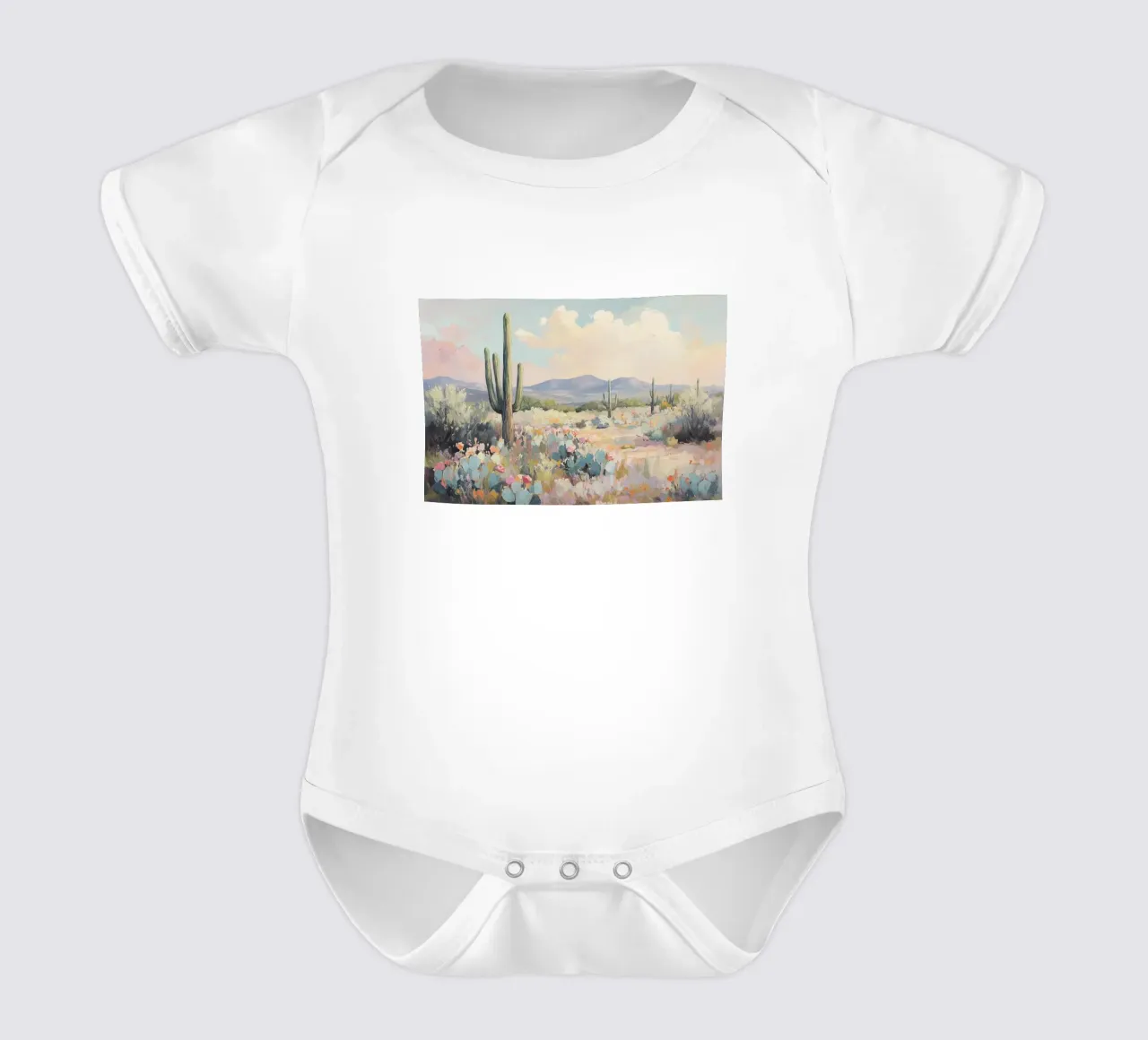 Paesaggio desertico con cactus body neonato maniche corte da Melloi Art Print