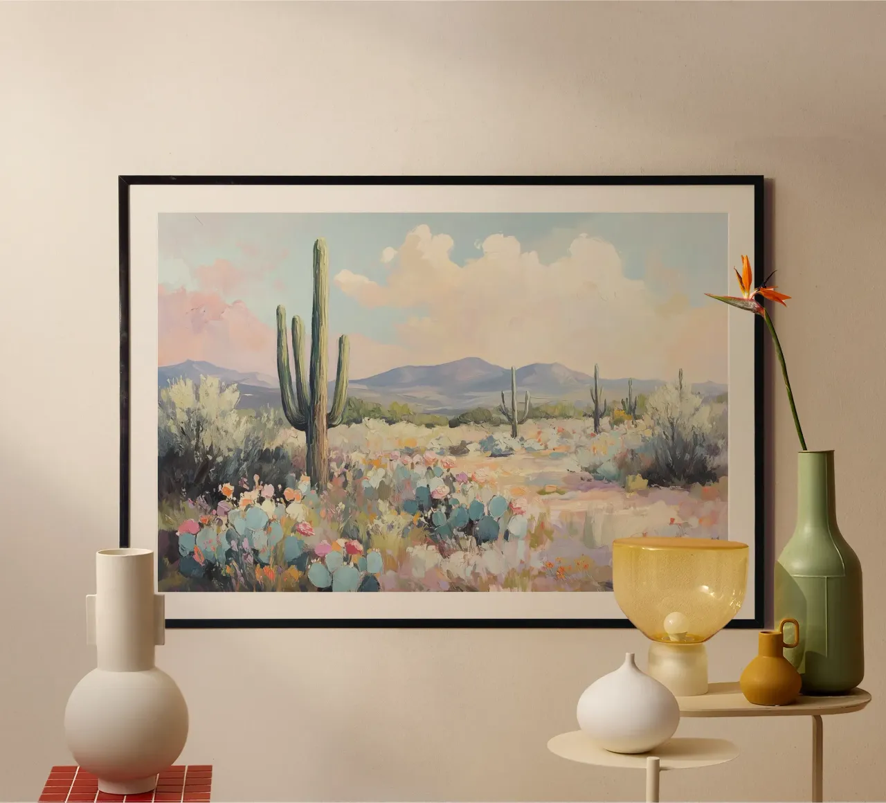 Paesaggio desertico con cactus carta hahnemühle da Melloi Art Print