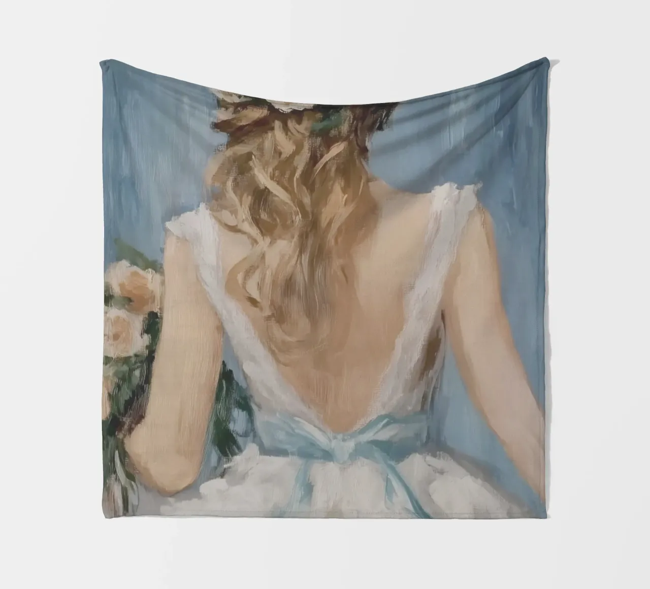 Abito bianco Nastro blu Ritratto coperta in pile da Melloi Art Print