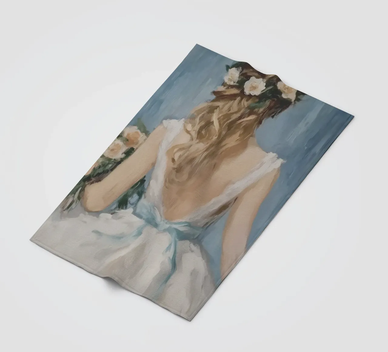 Abito bianco Nastro blu Ritratto coperta in pile da Melloi Art Print