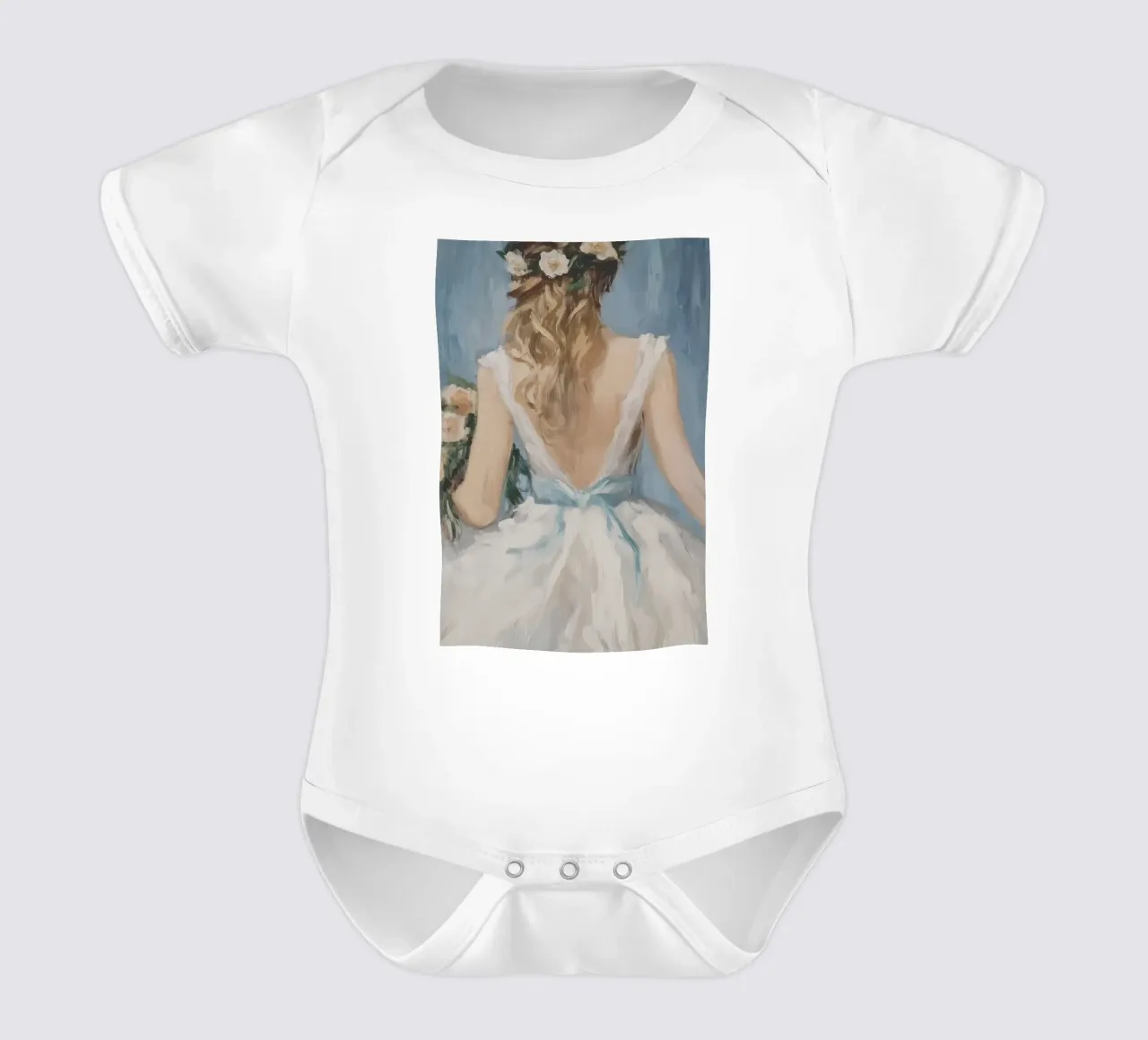 Abito bianco Nastro blu Ritratto body neonato maniche corte da Melloi Art Print
