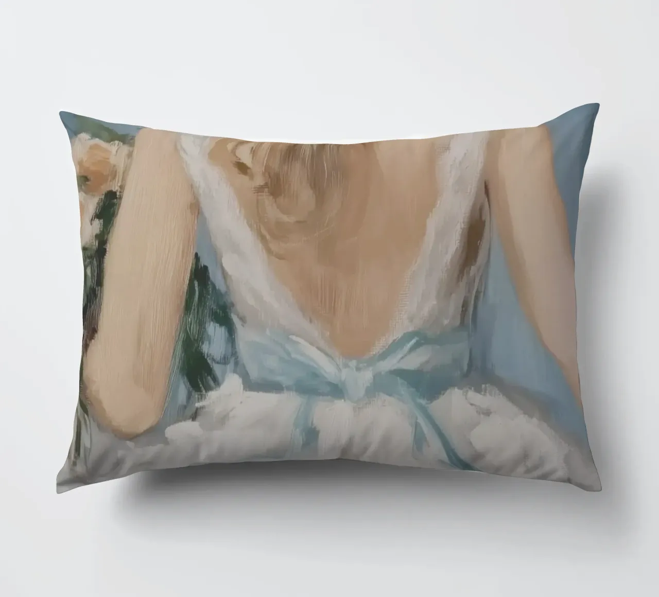 Abito bianco Nastro blu Ritratto cuscino da Melloi Art Print