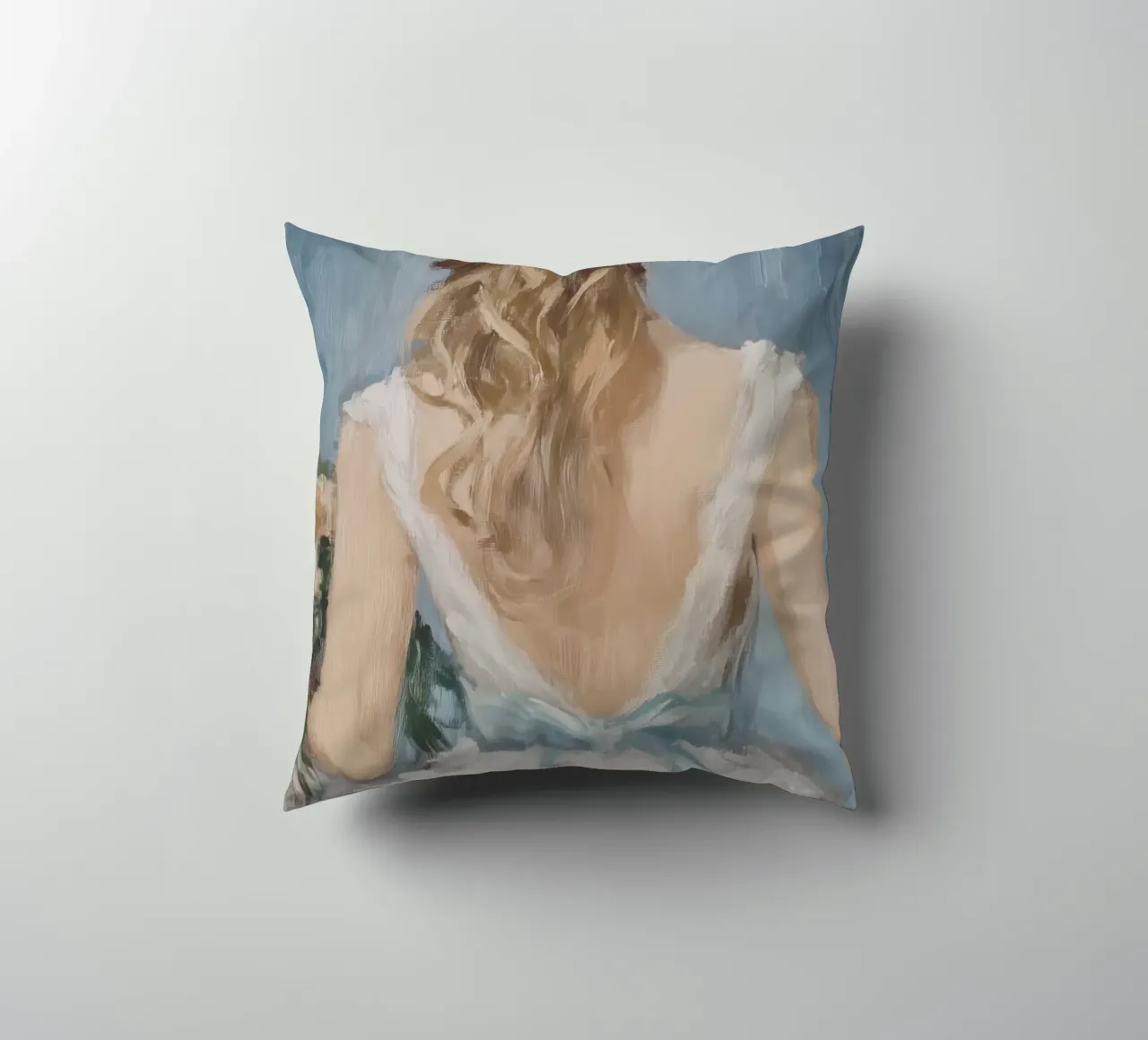 Abito bianco Nastro blu Ritratto cuscino da Melloi Art Print