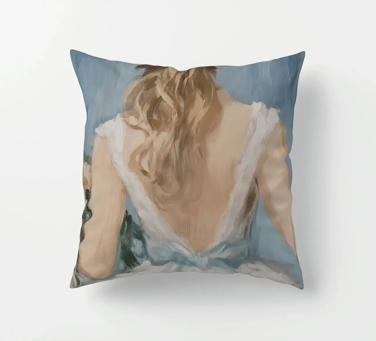 Abito bianco Nastro blu Ritratto cuscino da Melloi Art Print