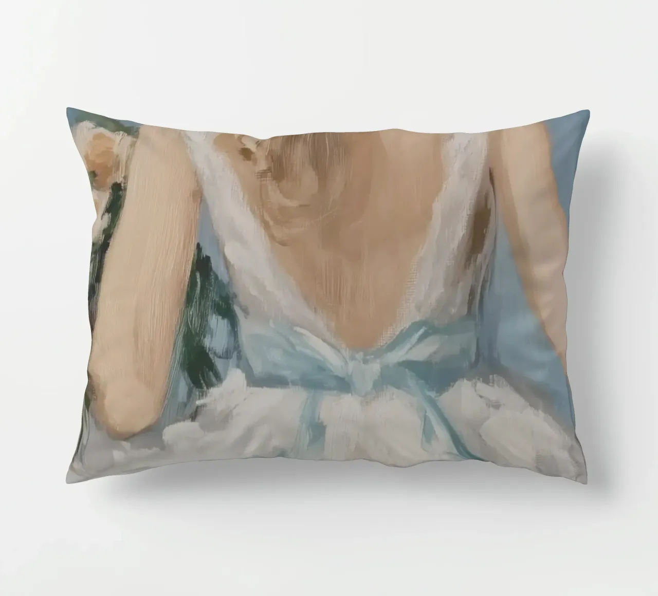 Abito bianco Nastro blu Ritratto cuscino da Melloi Art Print