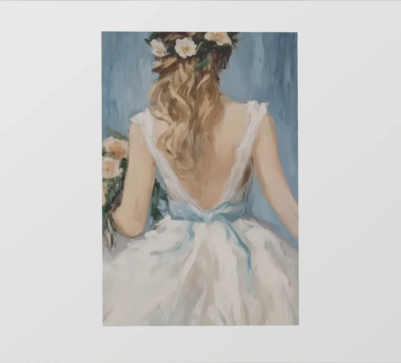 Abito bianco Nastro blu Ritratto pellicola backlit da Melloi Art Print