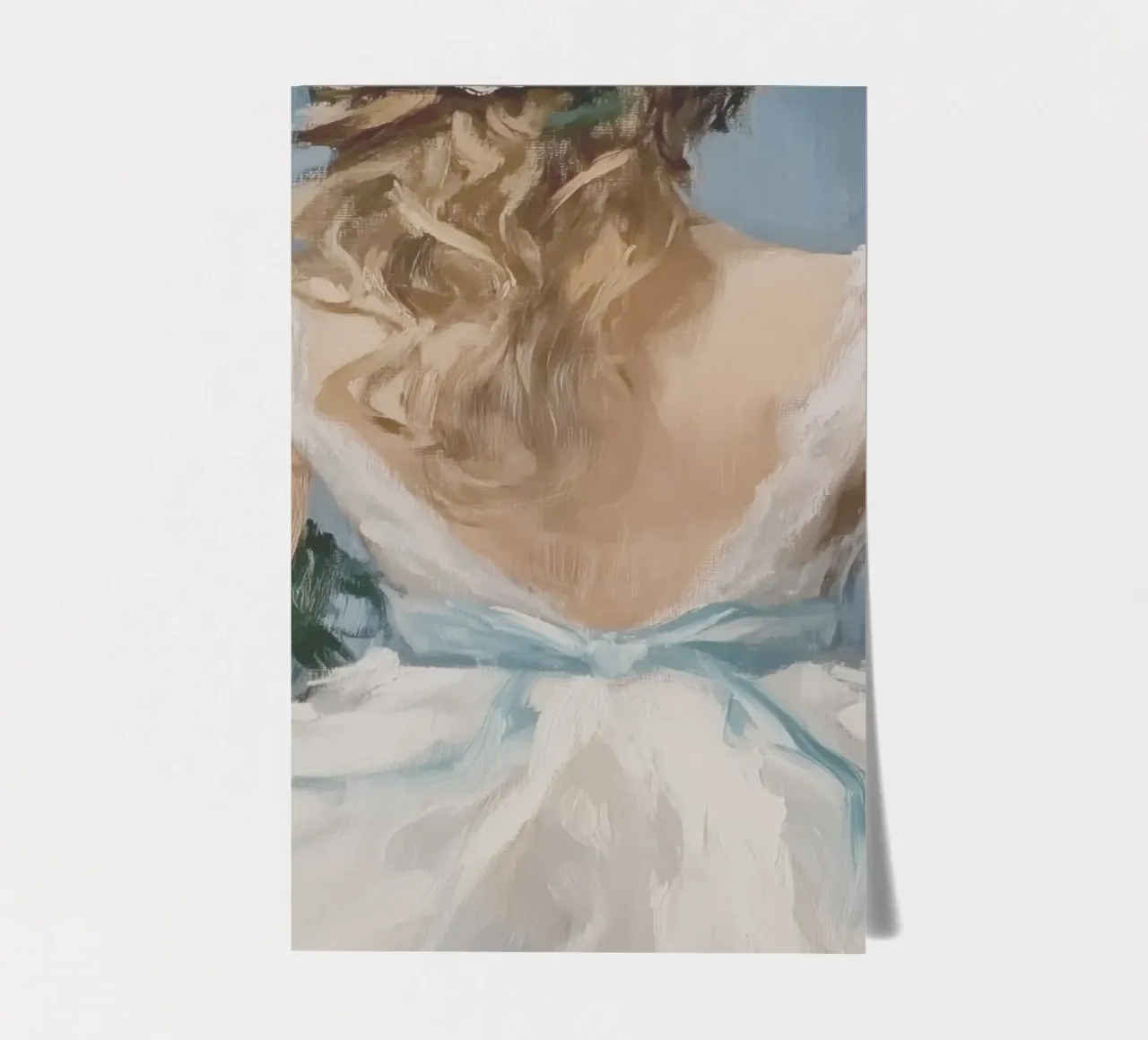 White Dress Blue Ribbon Portrait sticker sheet by Melloi Art Print