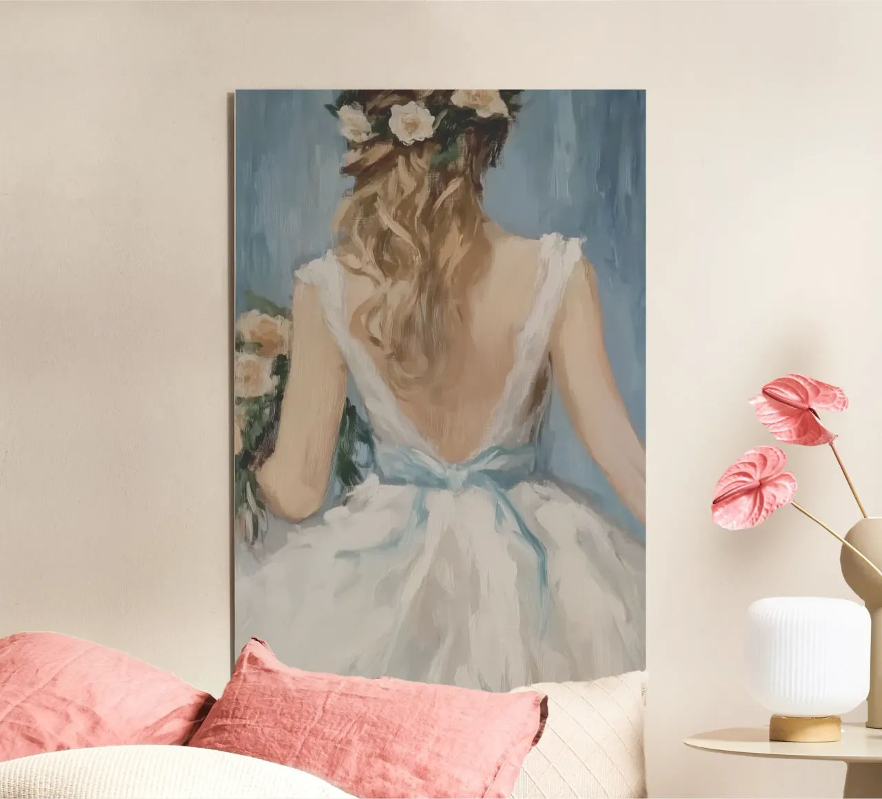 Abito bianco Nastro blu Ritratto alluminio dibond da Melloi Art Print