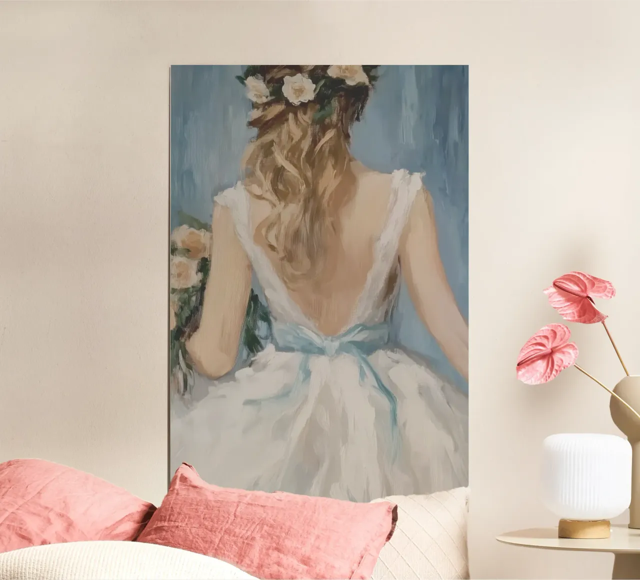 Weißes Kleid Blaues Band Porträt Hahnemühle von Melloi Art Print