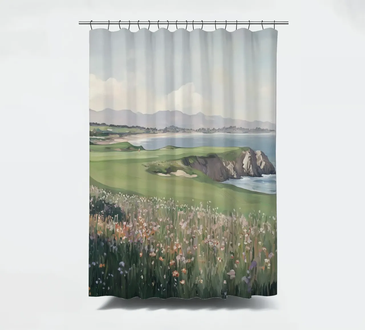 Paesaggio di fiori selvatici costieri tenda da doccia da Melloi Art Print