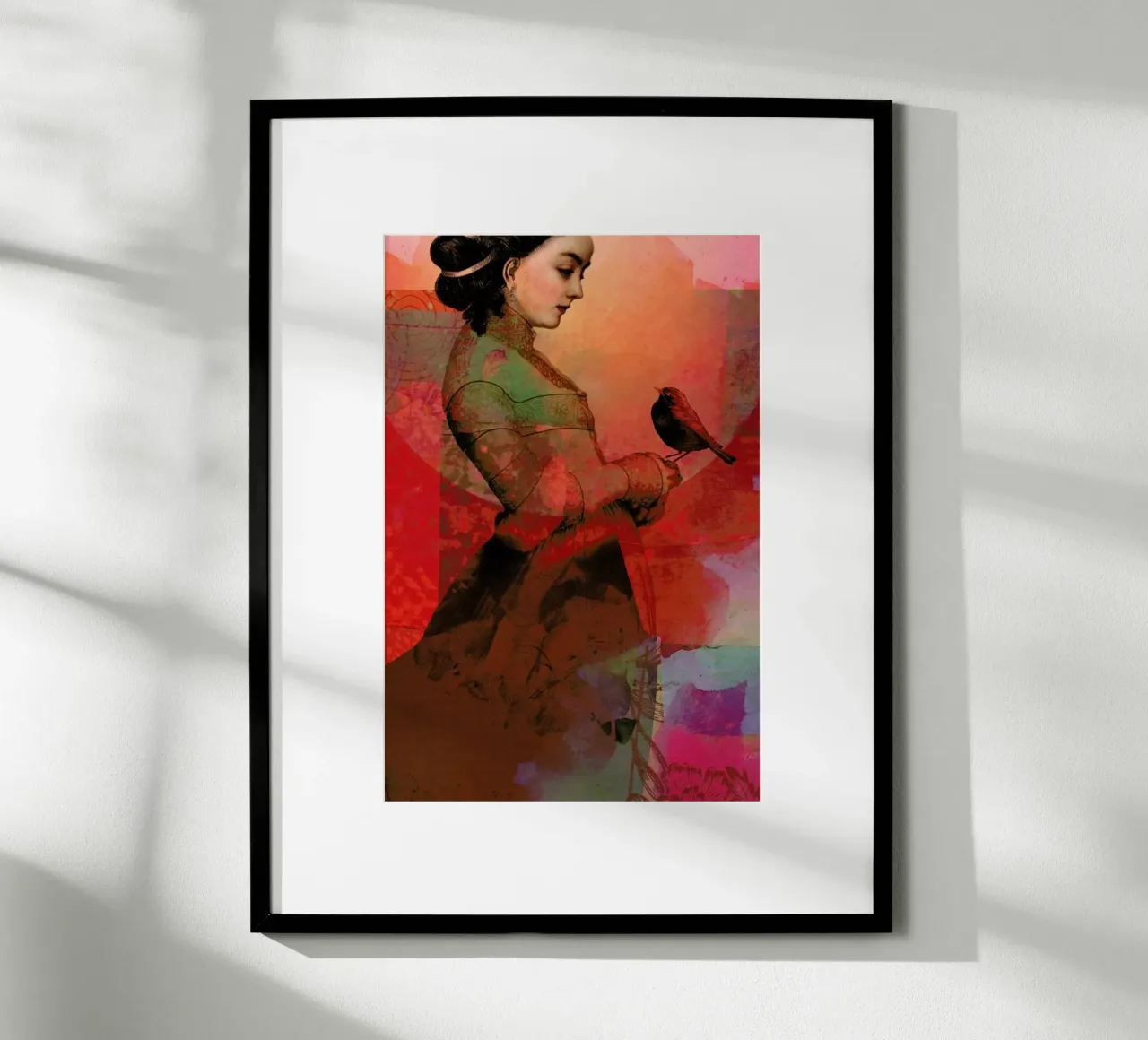 Lady In Red poster con telaio in alluminio da Catrin Welz-Stein