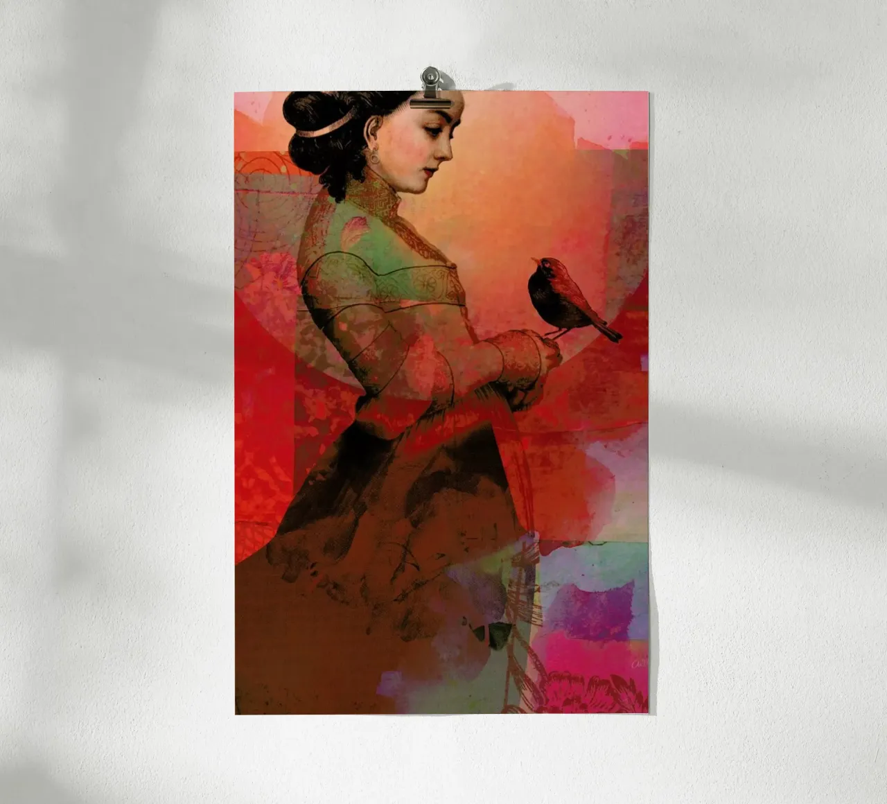 Lady In Red poster con telaio in alluminio da Catrin Welz-Stein