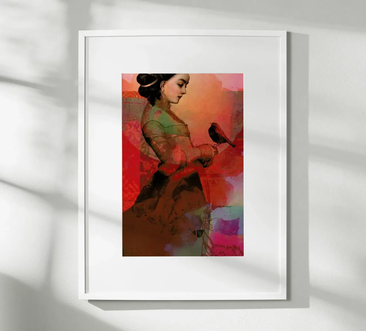 Lady In Red poster con telaio in alluminio da Catrin Welz-Stein