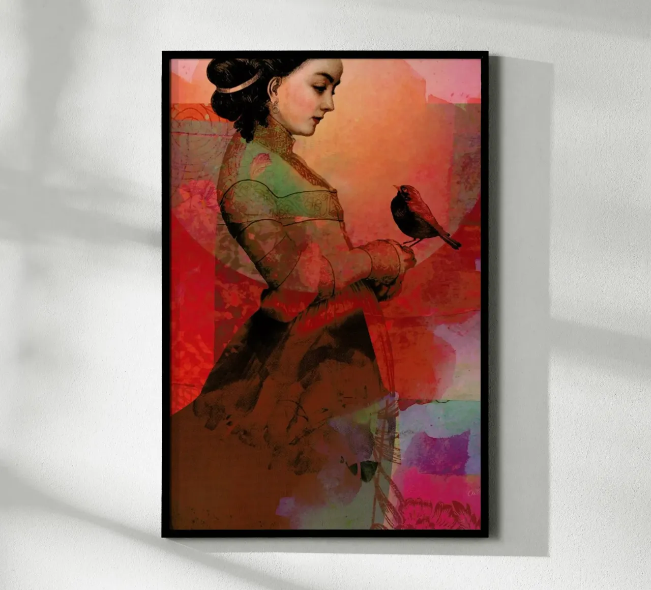 Lady In Red poster con telaio in alluminio da Catrin Welz-Stein
