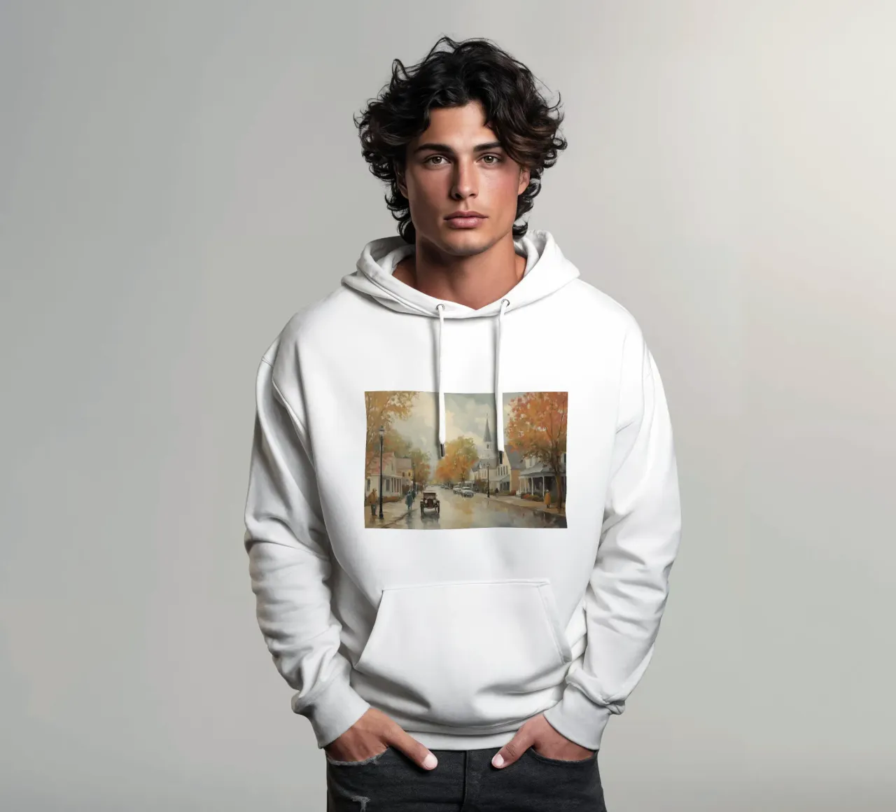 Città del villaggio autunnale felpa con cappuccio da Melloi Art Print