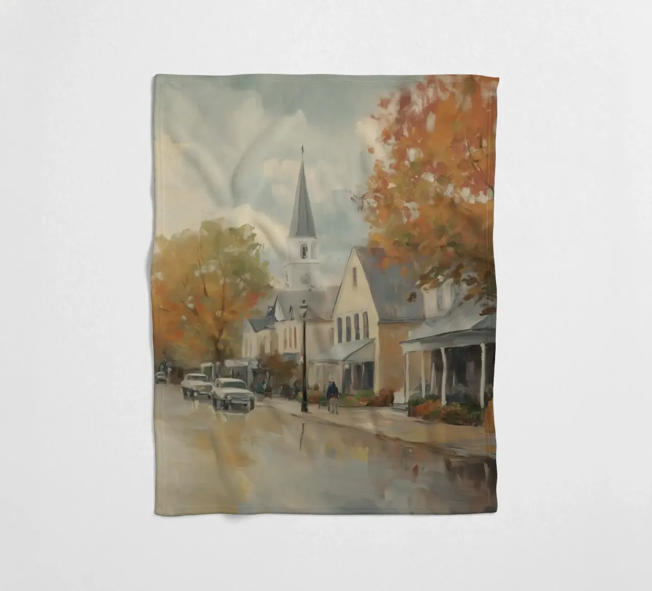 Autumn Village Town fleece blanket by Melloi Art Print