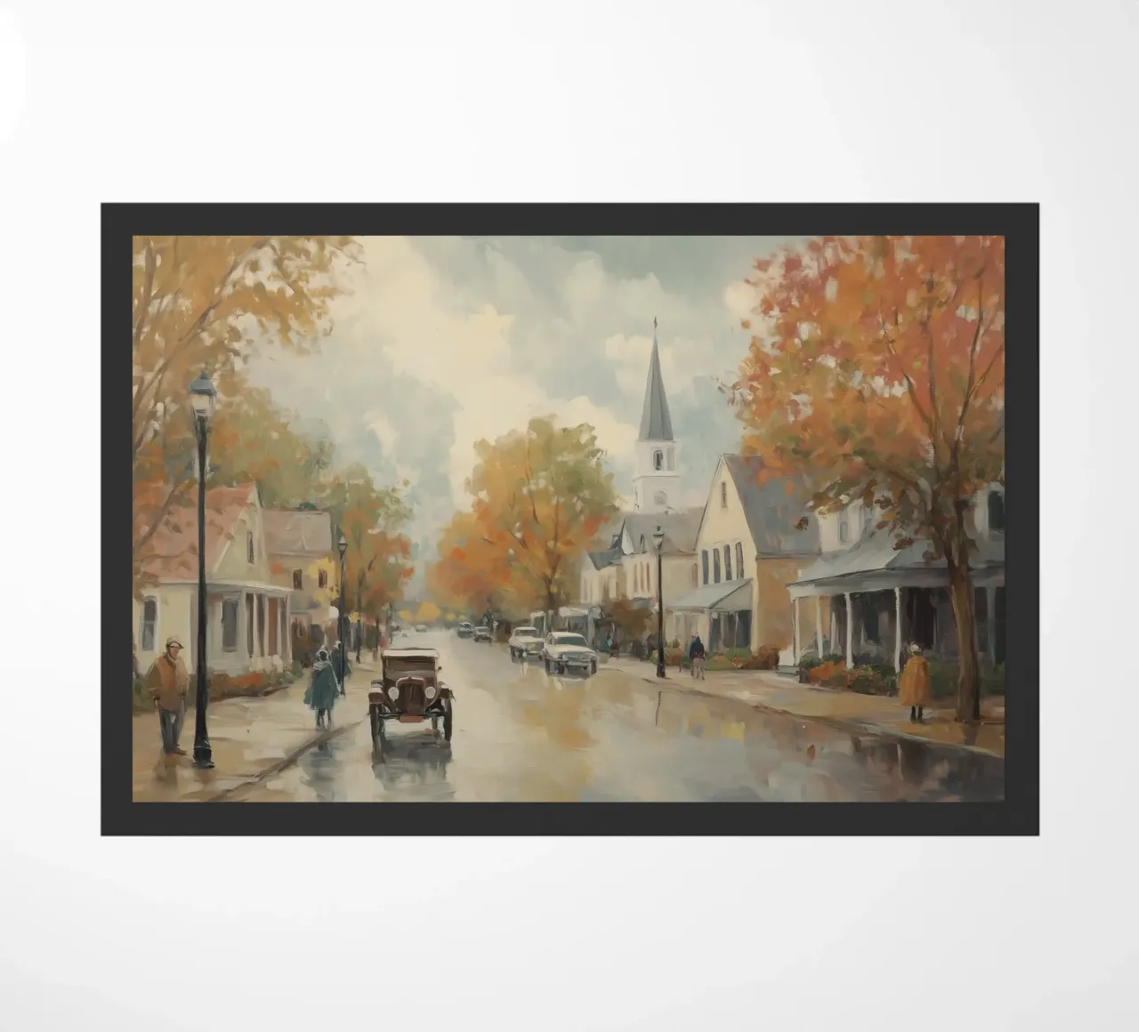 Autumn Village Town doormat by Melloi Art Print