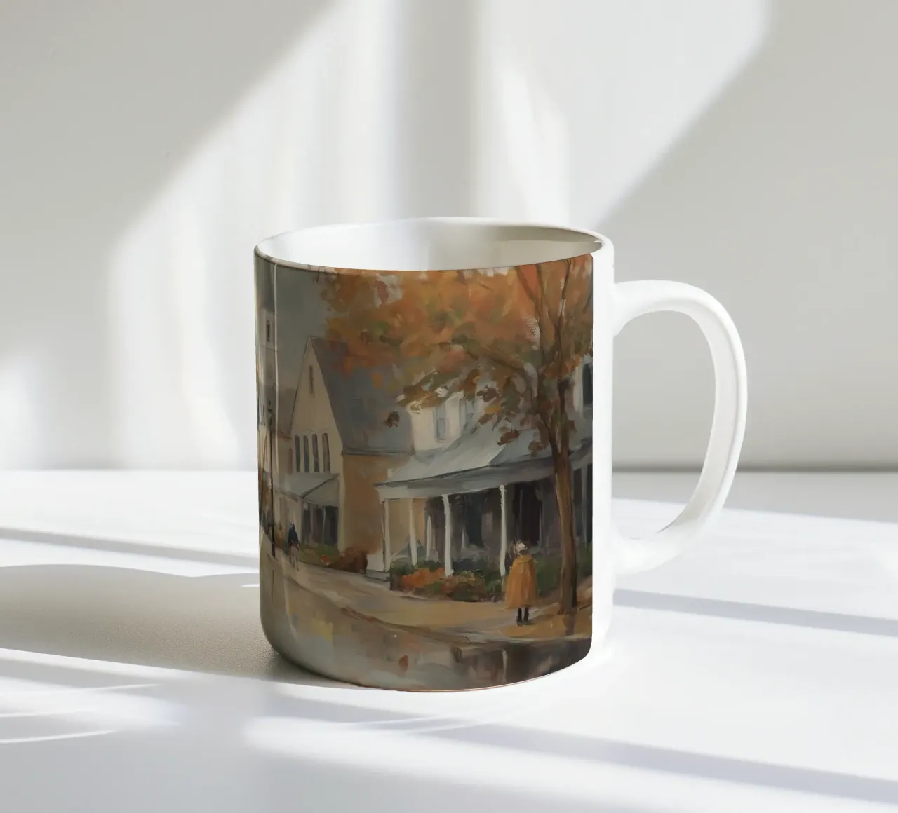 Herfstdorp Stad keramische mok van Melloi Art Print