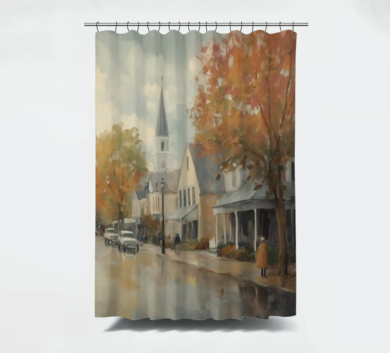 Autumn Village Town shower curtain by Melloi Art Print