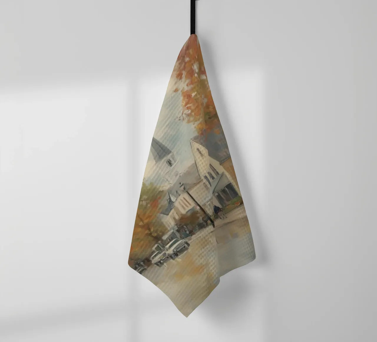Autumn Village Town tea towel by Melloi Art Print