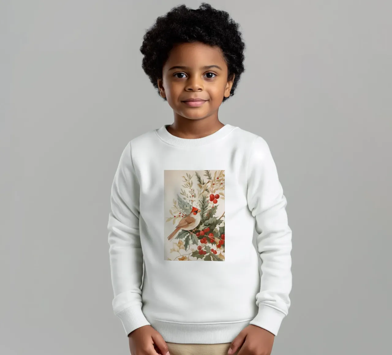 Cardinal and Holly Christmas Art kids sweatshirt by Melloi Art Print