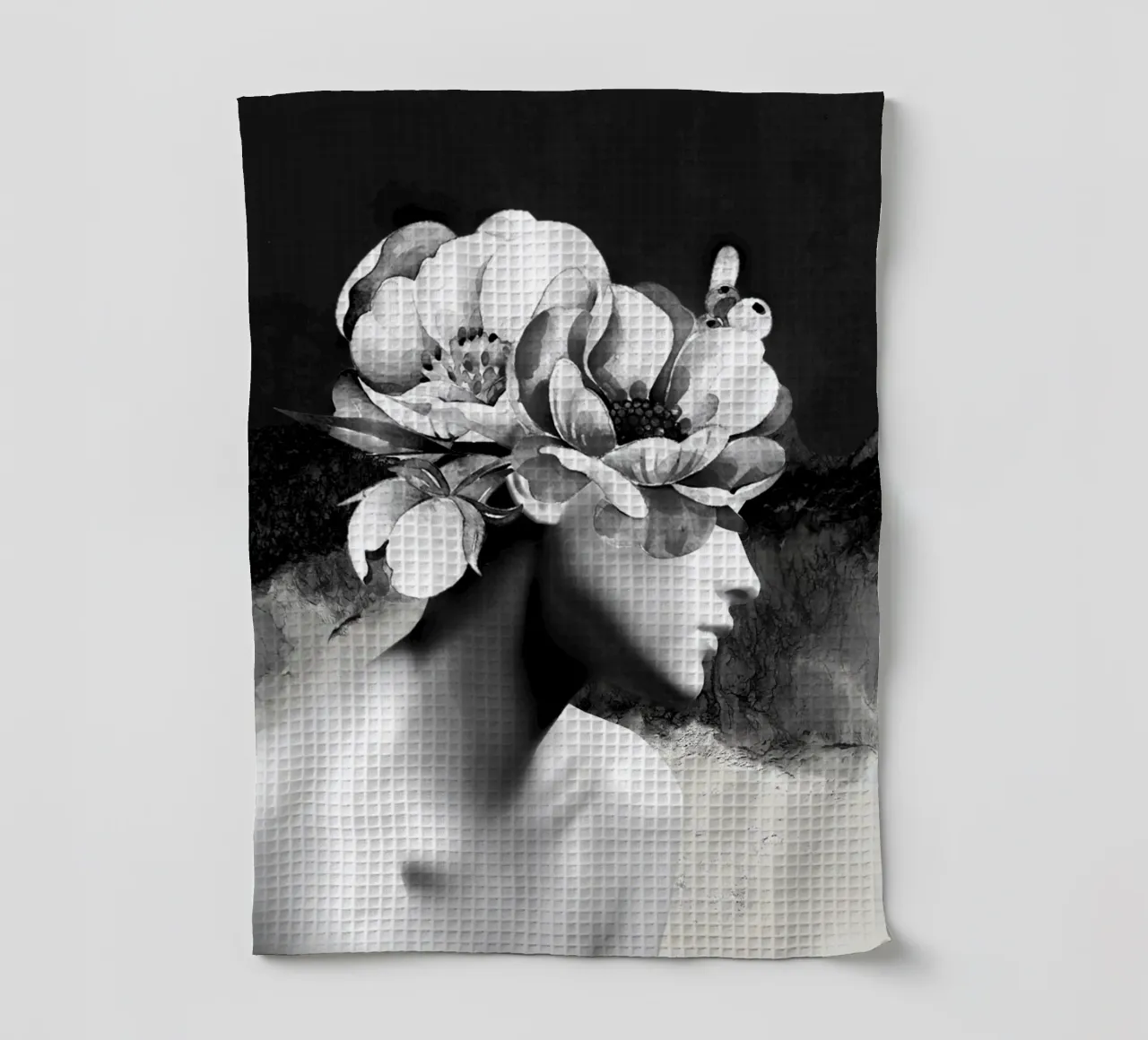 Floral Portrait-black and white tea towel by dada22