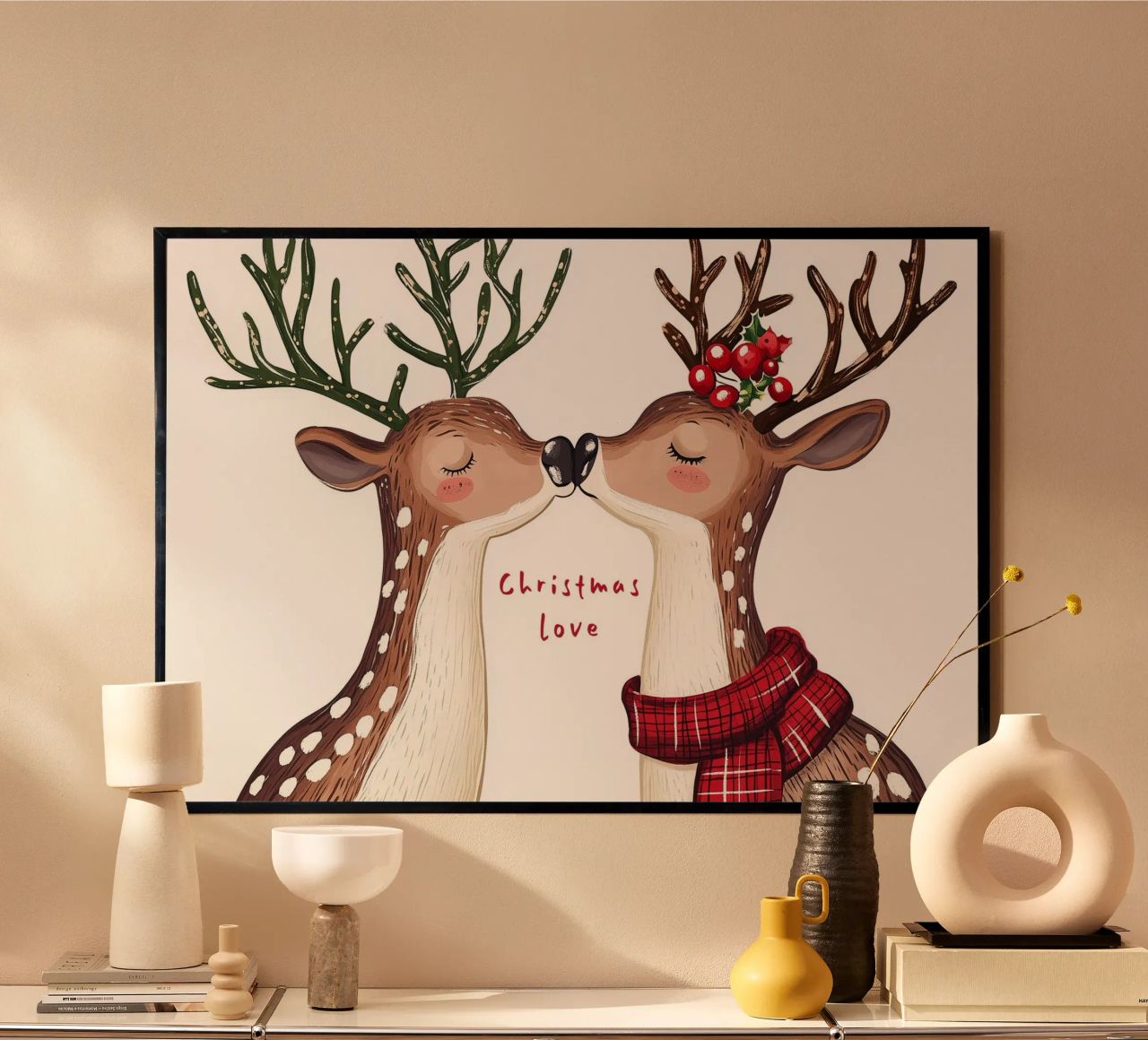 Rendier kerstliefde poster van Carinaprint