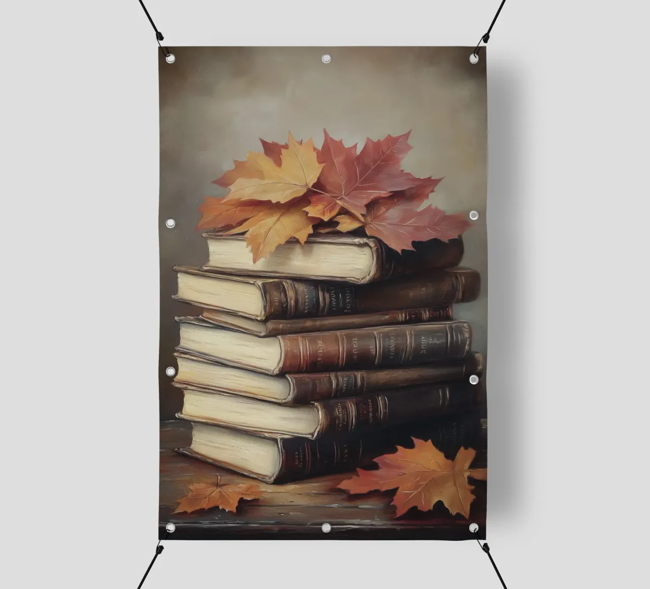 Libri d'autunno e foglie d'acero telo in pvc da Melloi Art Print