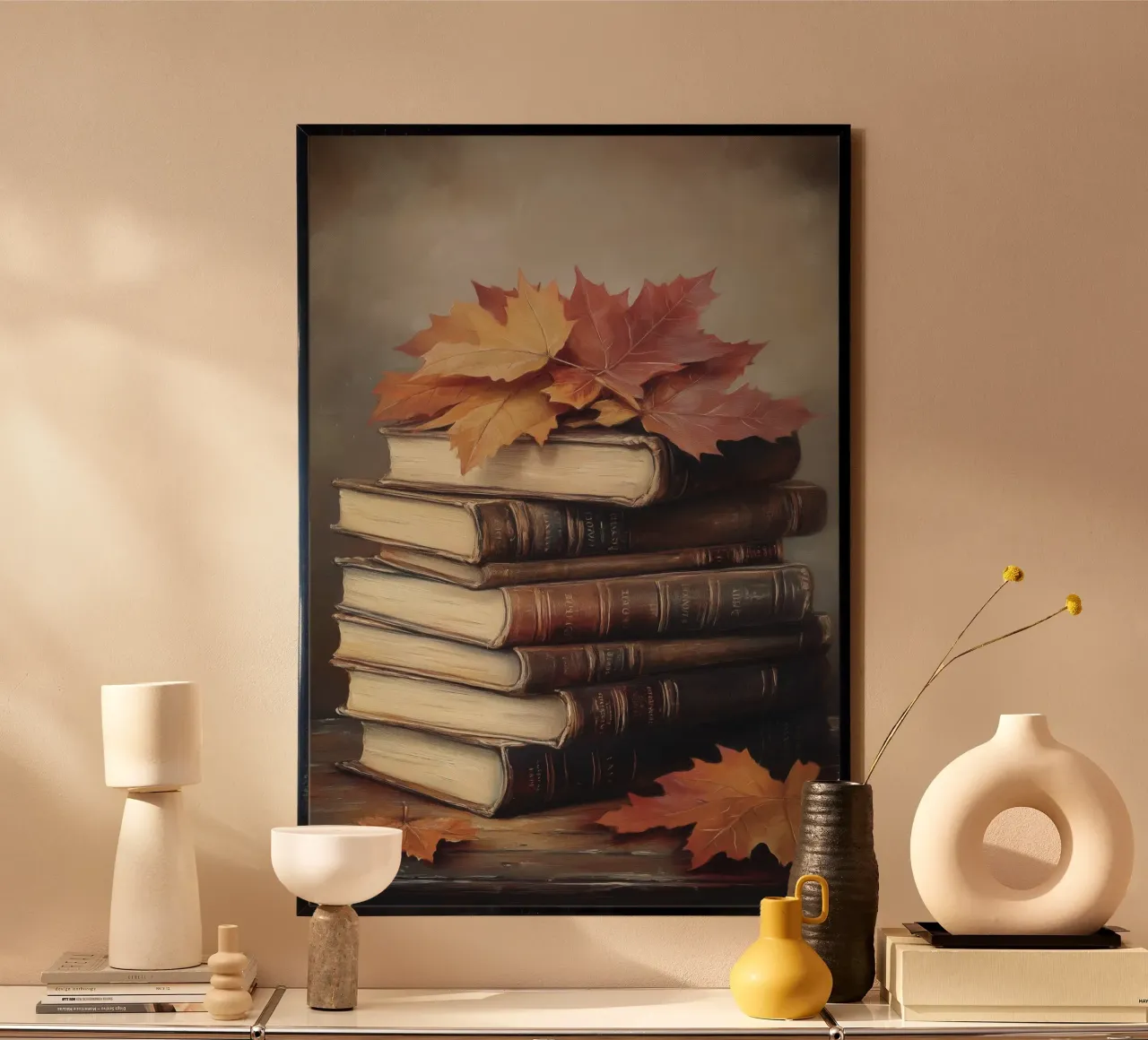 Libri d'autunno e foglie d'acero carta hahnemühle da Melloi Art Print