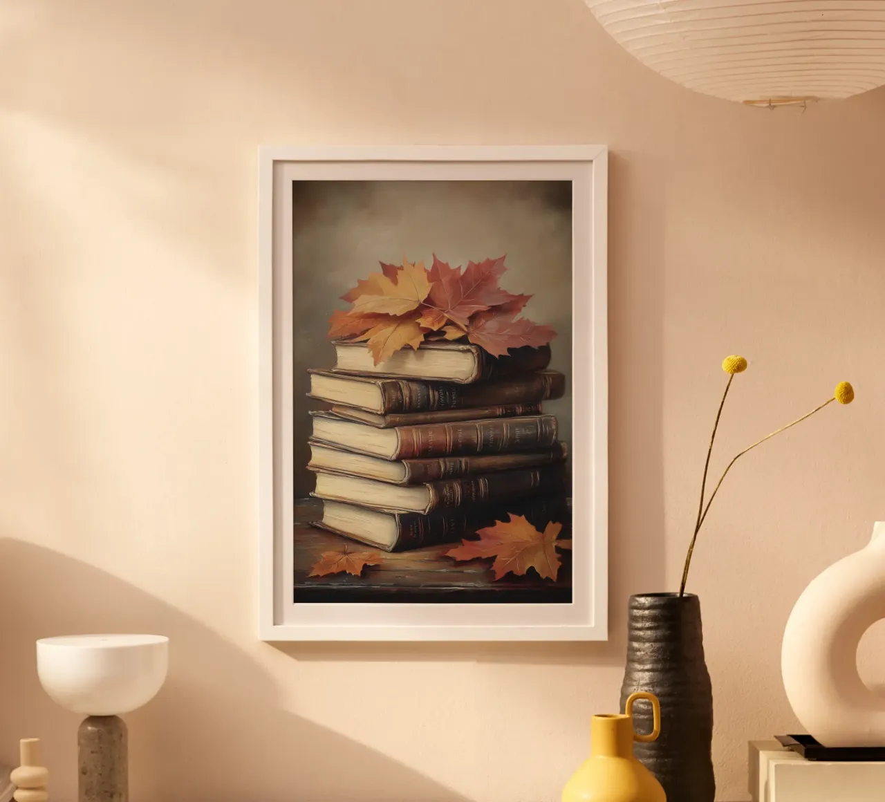 Libri d'autunno e foglie d'acero carta hahnemühle da Melloi Art Print