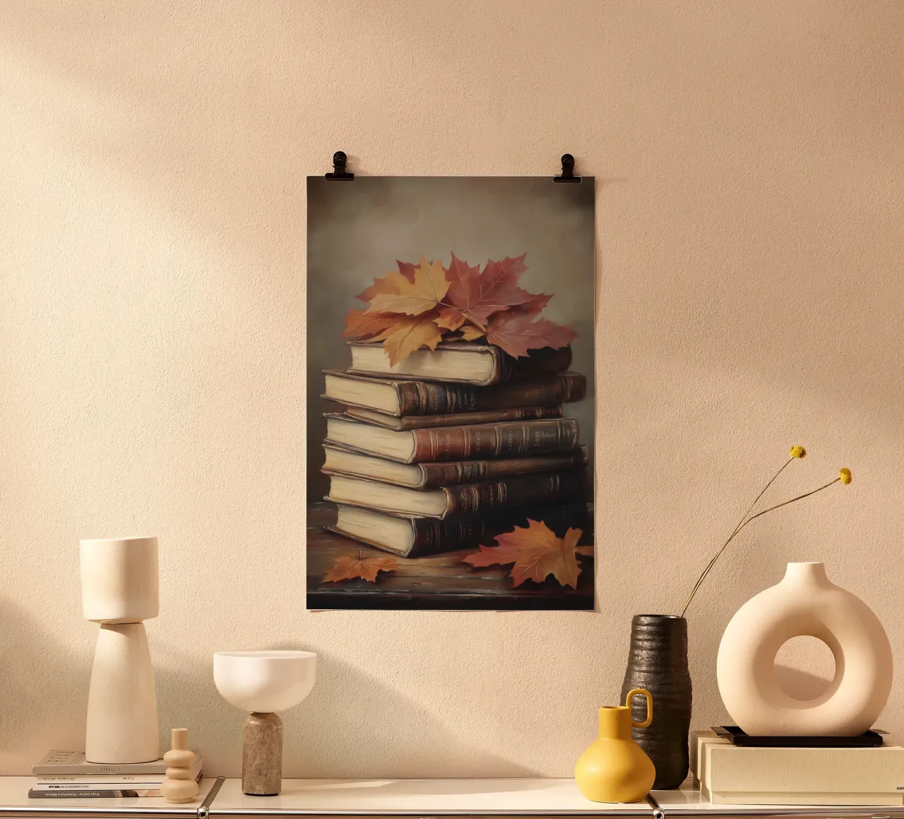 Libri d'autunno e foglie d'acero carta hahnemühle da Melloi Art Print