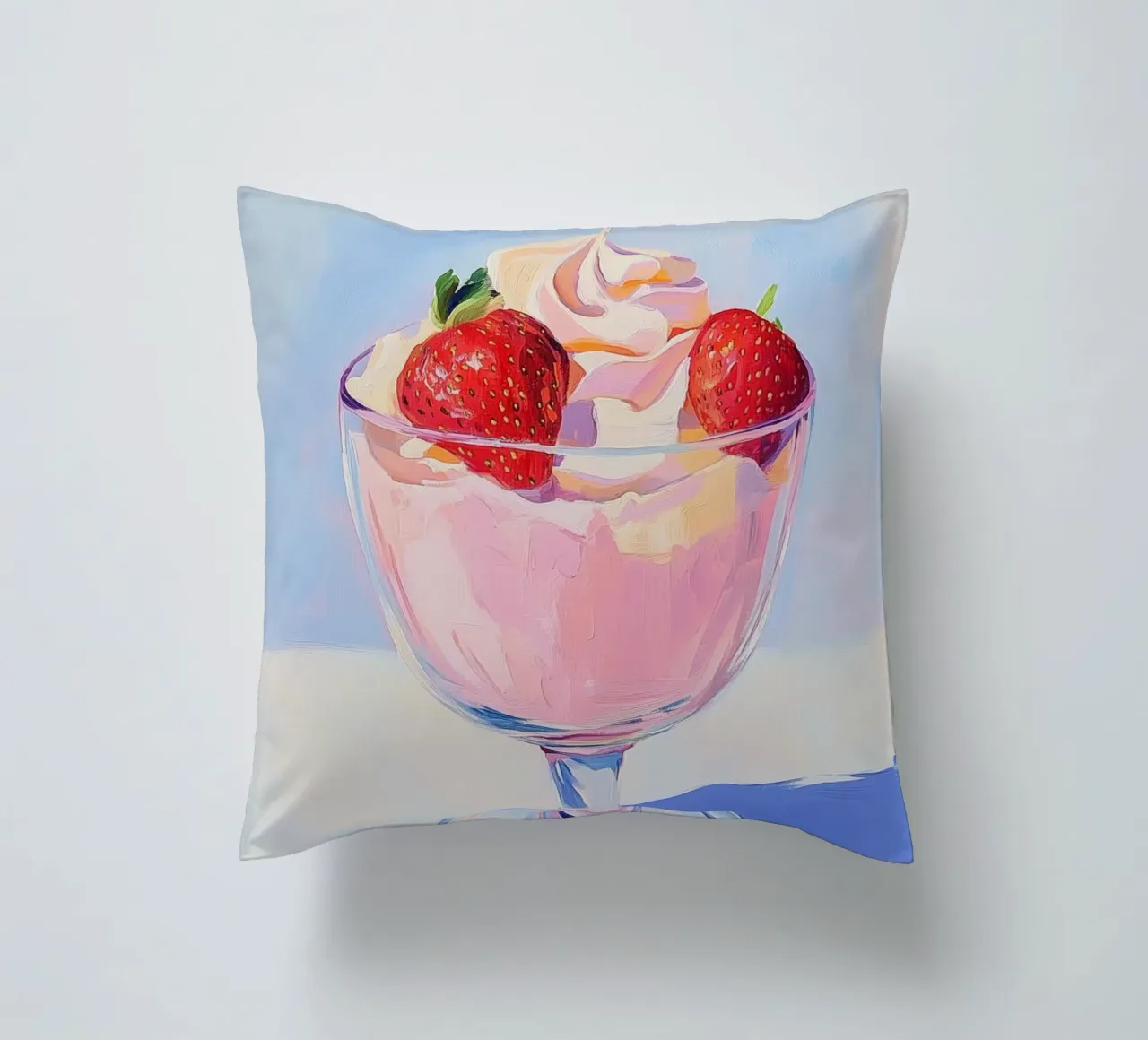 Strawberries Milkshake Painting decorative cushion by Melloi Art Print