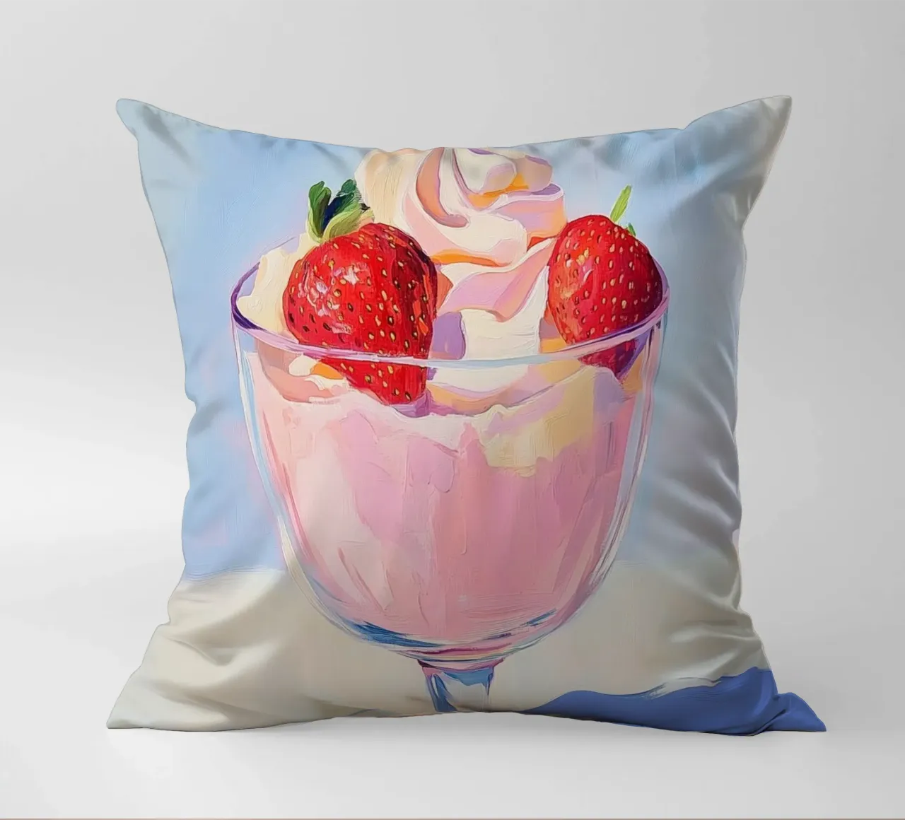 Strawberries Milkshake Painting decorative cushion by Melloi Art Print