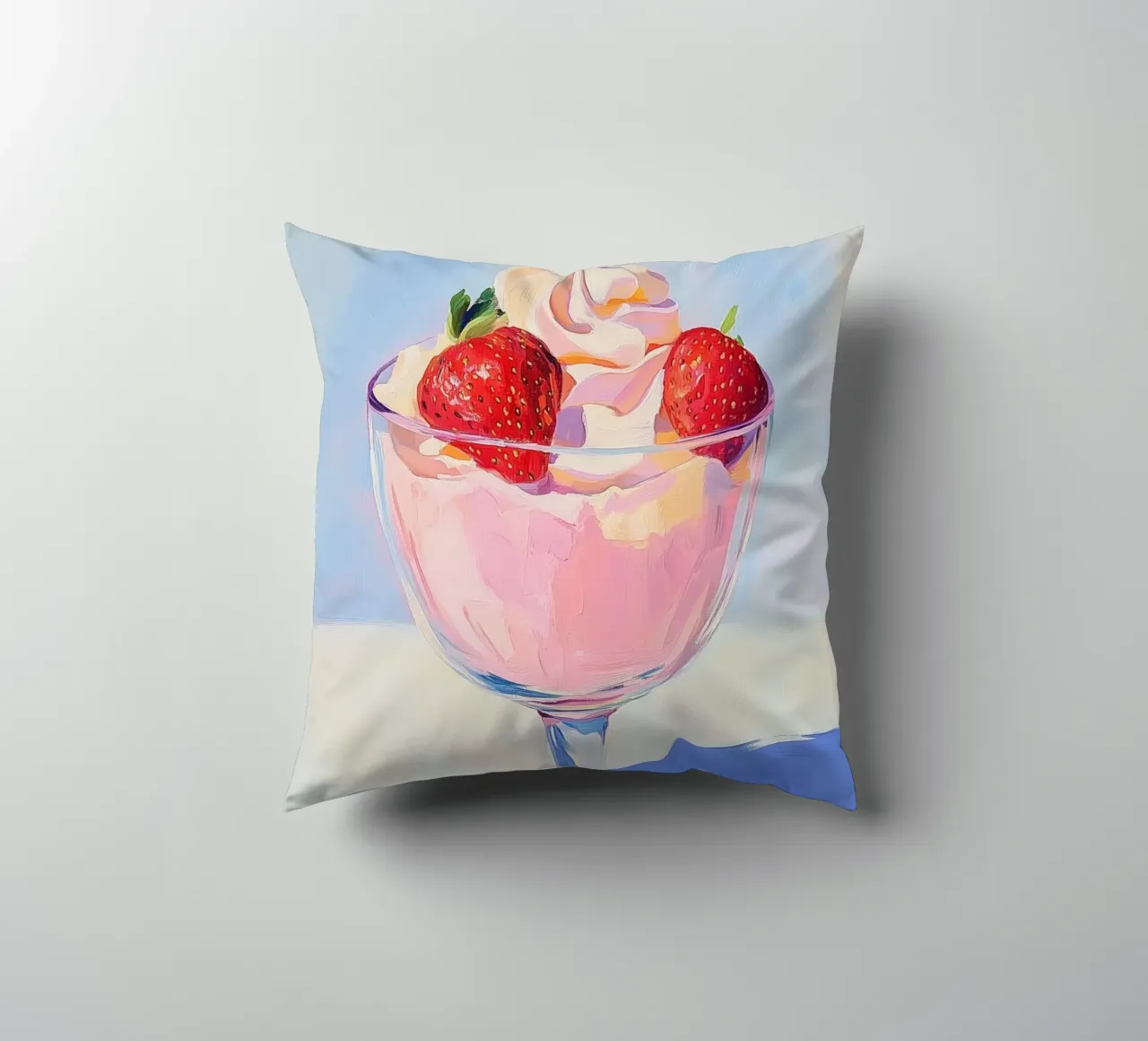 Strawberries Milkshake Painting decorative cushion by Melloi Art Print